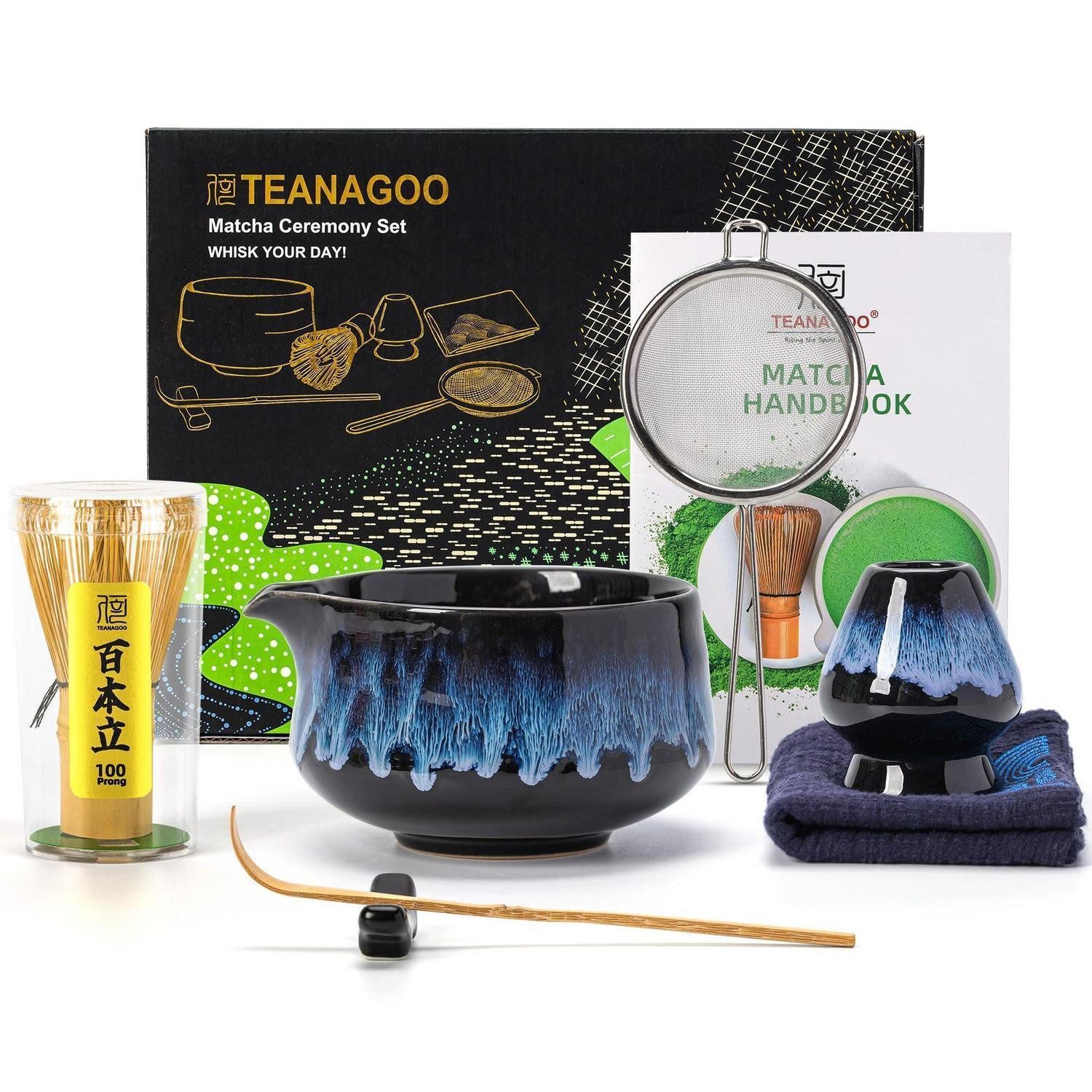 LuxusKollektion Schüssel Matcha Set Keramik Schale Junware Blau 7-teilig, Keramik