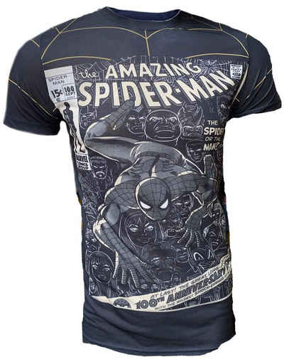 Spiderman Print-Shirt SPIDERMAN Comic Cover T-Shirt Dunkelgrau Slim Fit Erwachsene + Jugendliche Gr. S M L XL XXL