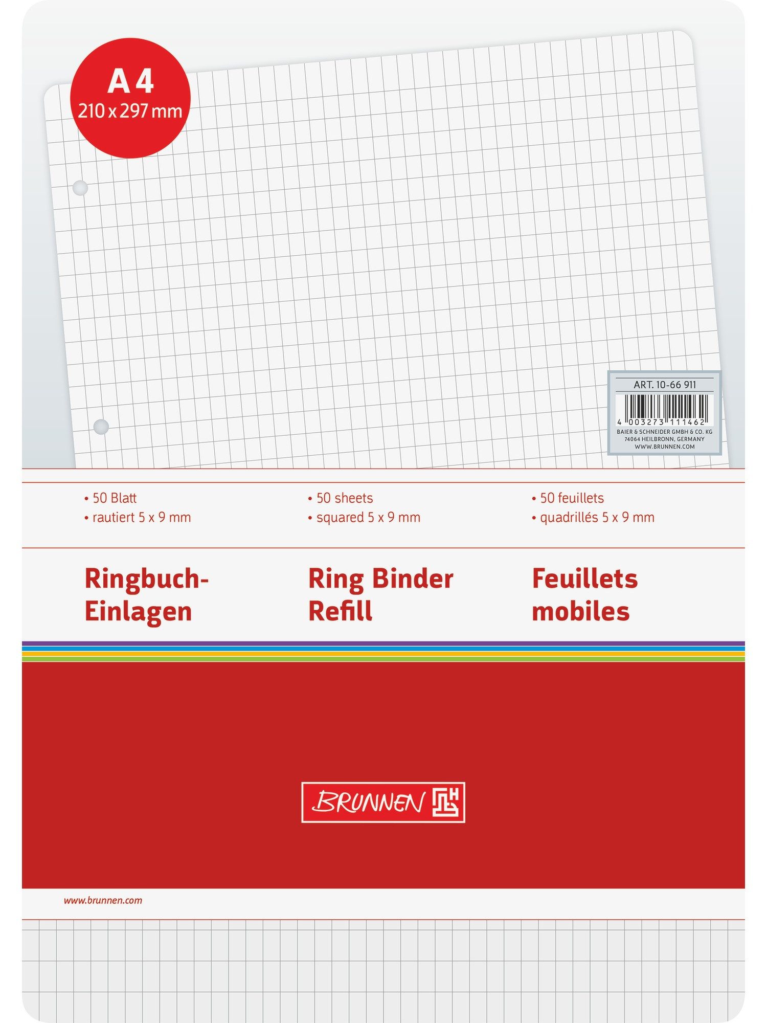 Baier & Schneider Collegeblock Ringbucheinlagen A4 5x7 mm rautiert 50 Blatt weiß