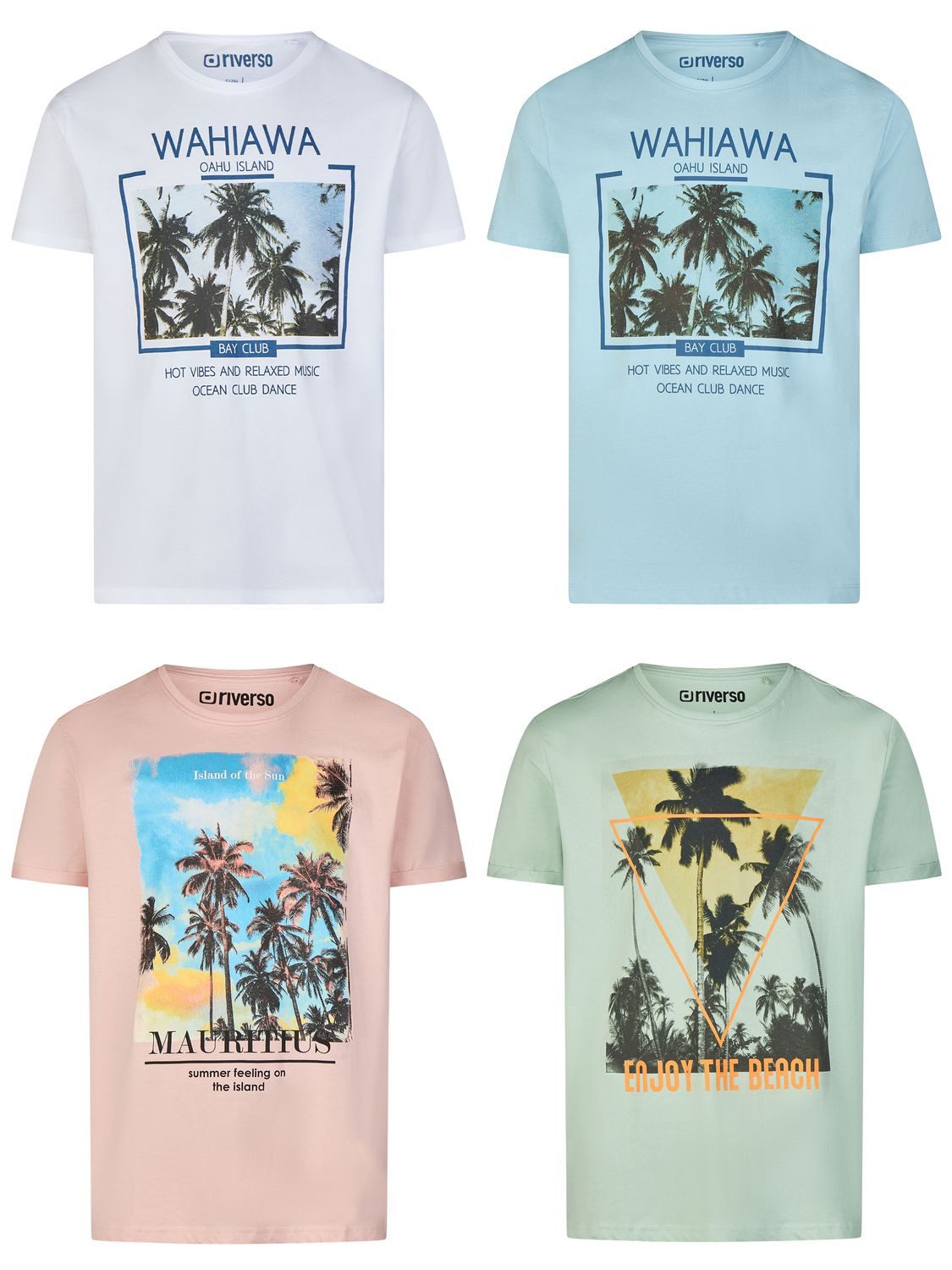 riverso T-Shirt Herren Fotoprintshirt RIVLukas Regular Fit (4-tlg) Kurzarm Tee Shirt mit Rundhalsausschnitt aus 100% Baumwolle