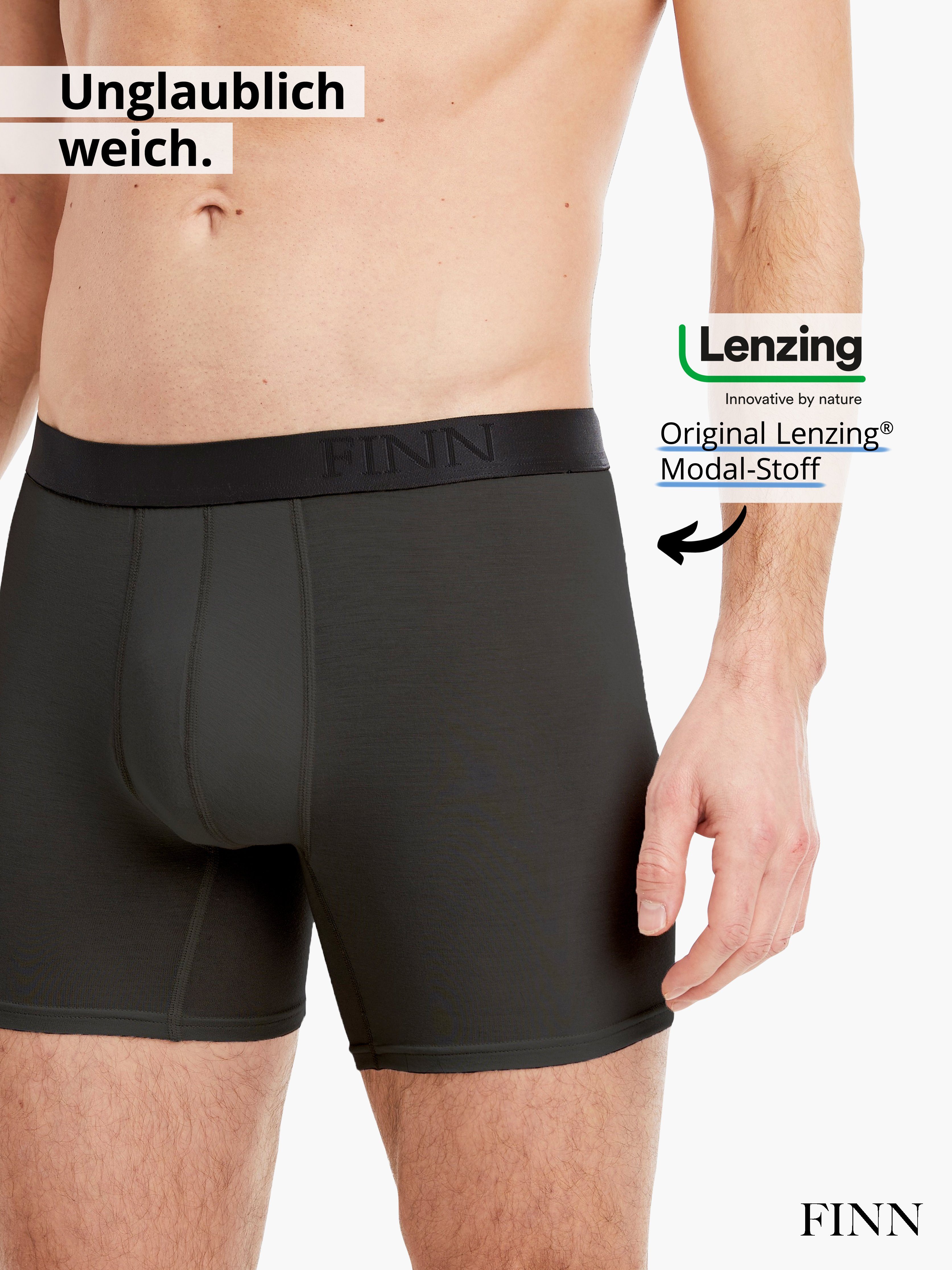 feiner FINN extra Prägung Pack Bund Boxershorts Stoff, Design weicher Micro-Modal mit Boxershorts Grau Herren 3er