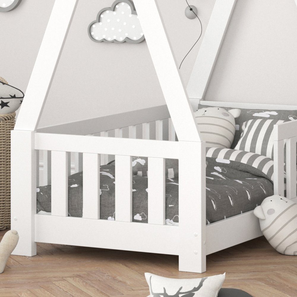 VitaliSpa® Kinderbett Kinderhausbett Rausfallschutz 70x140cm Weiß TIPI