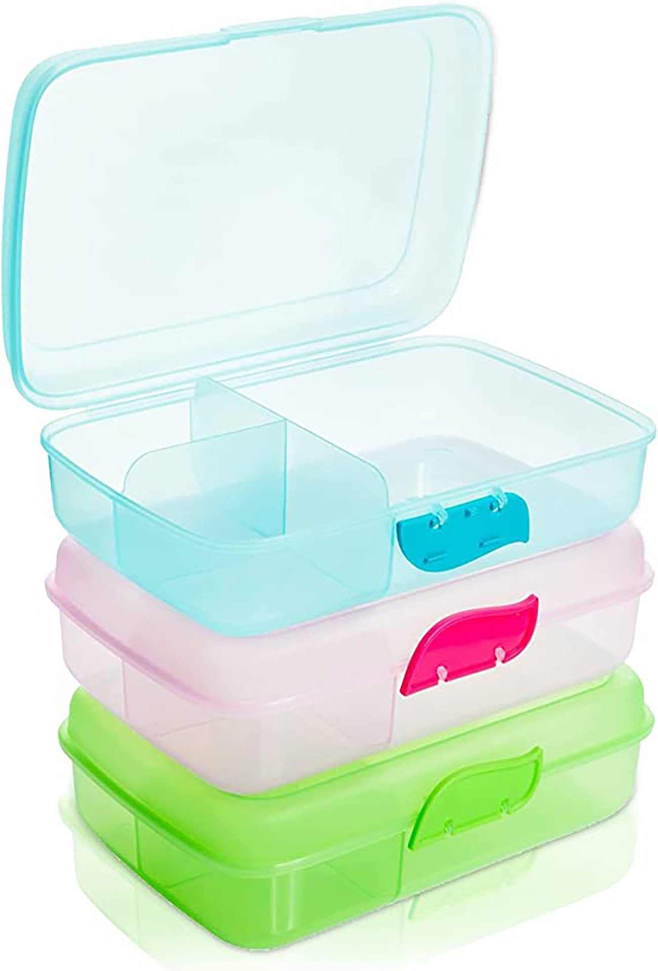 Centi Lunchbox 3Stk. Brotdosen, Lunchboxen für Kinder mit Clickverschluss, Kunststoff, (Set, 3-tlg., ‎21 x 13 x 7 cm), mit 3 Trennfächern ohne BPA, 100% Recyclebar Frühstücksbox