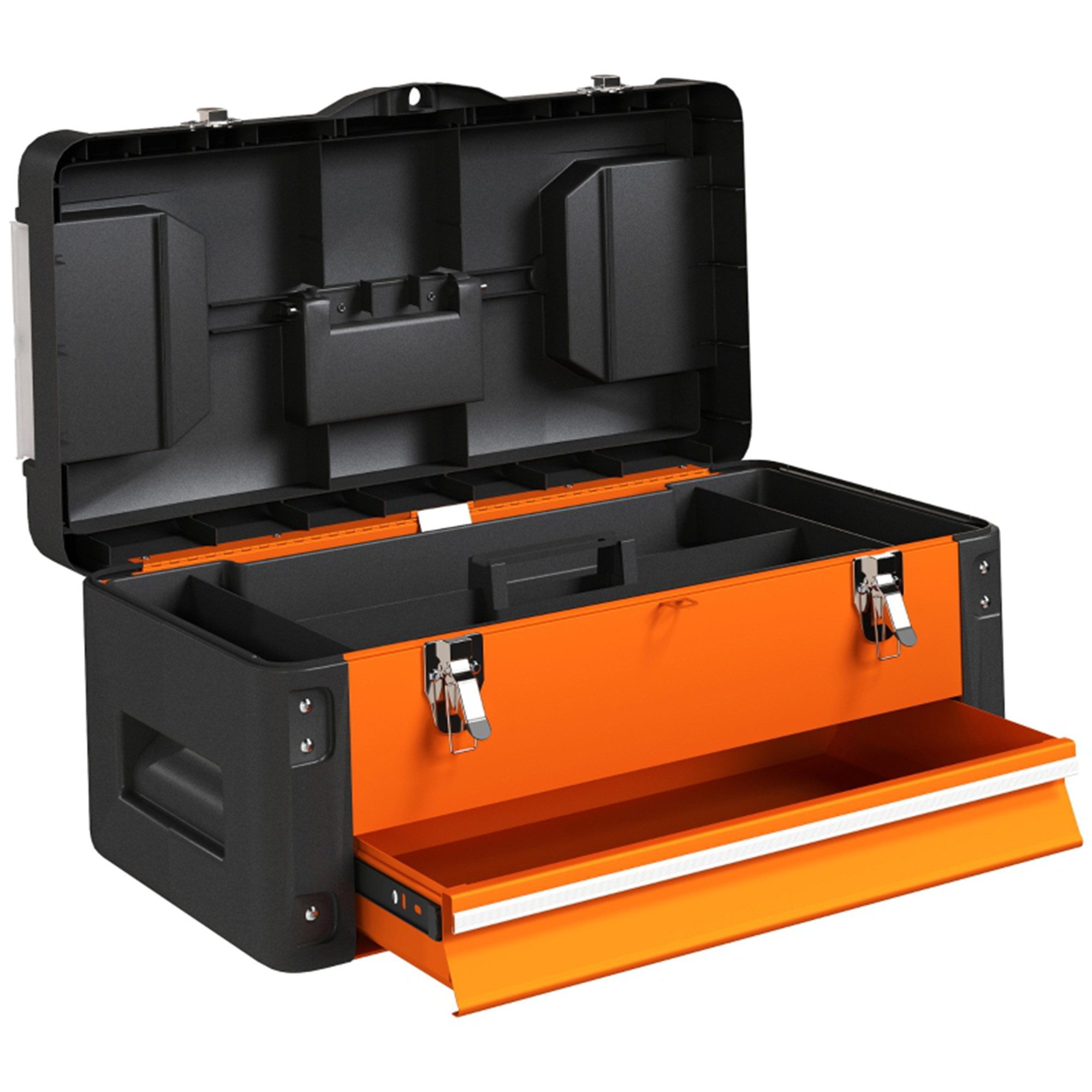 MC Star Инструментbox Инструментkiste leer, 49,7 x 25,3 x 23 cm Инструментkasten mit Schublade (Mini-Box, oberes Staufach, Handgriff, Ящики для инструментов aus Stahl, Orange)