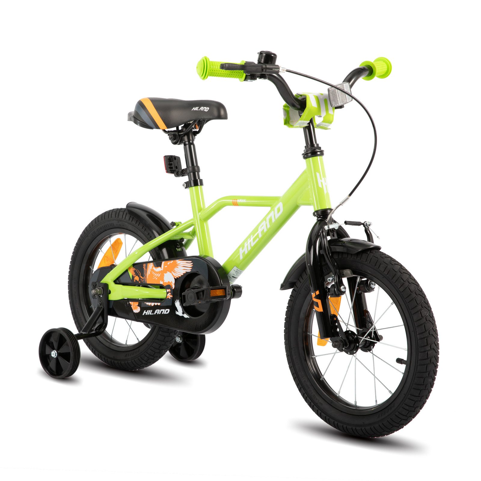 HILAND Kinderfahrrad Hawk 12 14 16 20 Zoll Kinderfahrrad für Jungen 3-10 Jahre, mit Stützrädern, V Bremseund Rücktrittbremse, Hilfsrad, Kotflügel