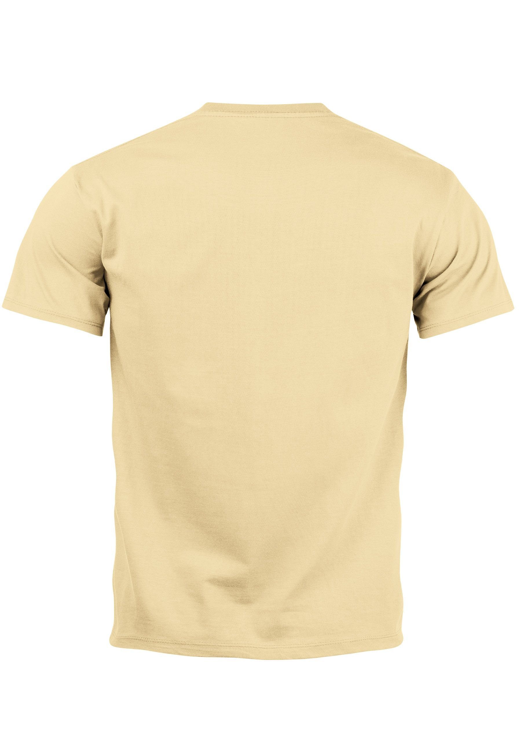 Neverless Print-Shirt Herren T-Shirt Shirt Printshirt Polygon mit Outdoor Moti mit Elch Aufdruck natur Print