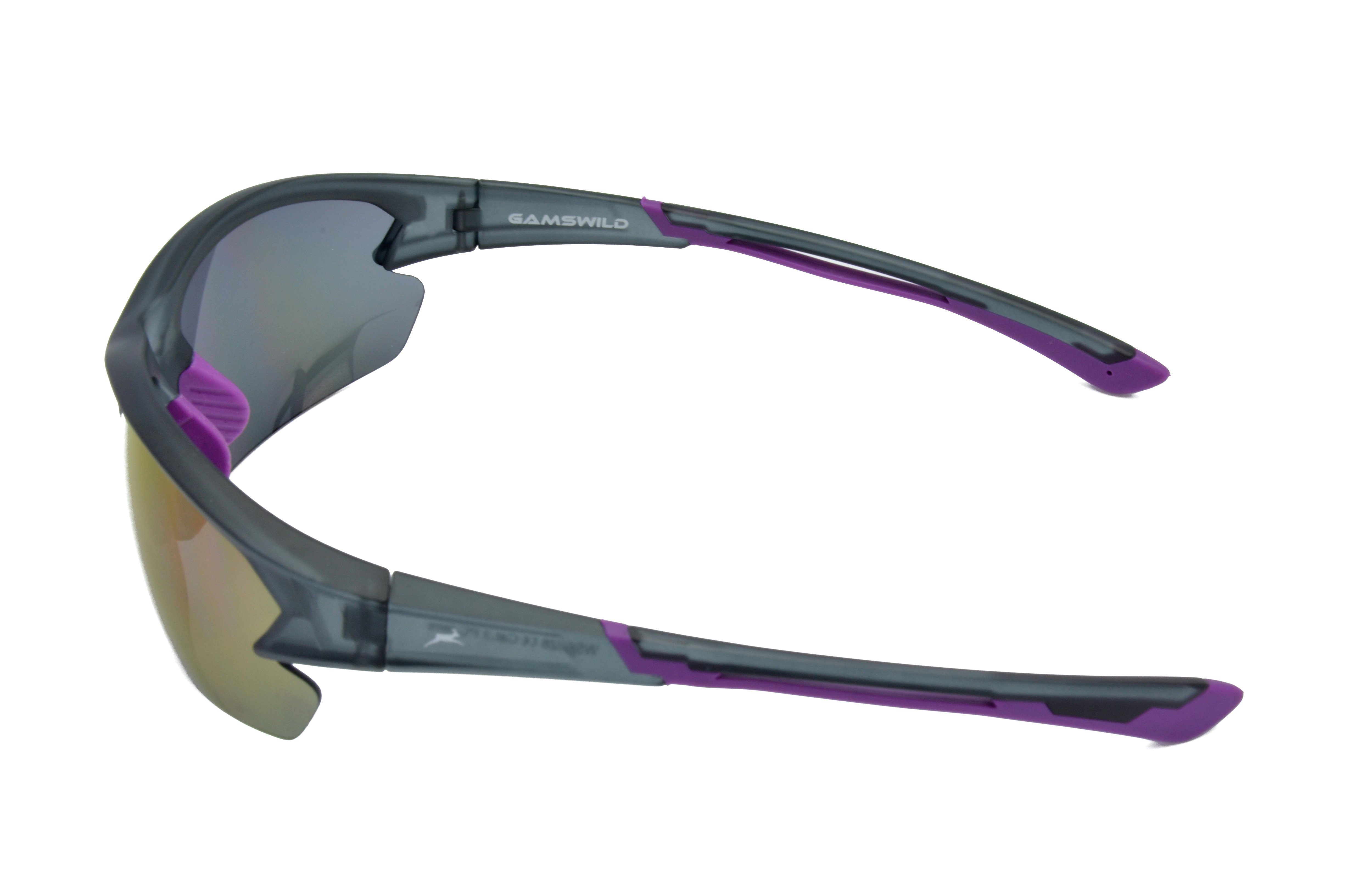 Halbrahmenbrille Skibrille Sonnenbrille Fahrradbrille Unisex, blau, Gamswild Sportbrille violett, WS6028 Herren Damen rot-orange,