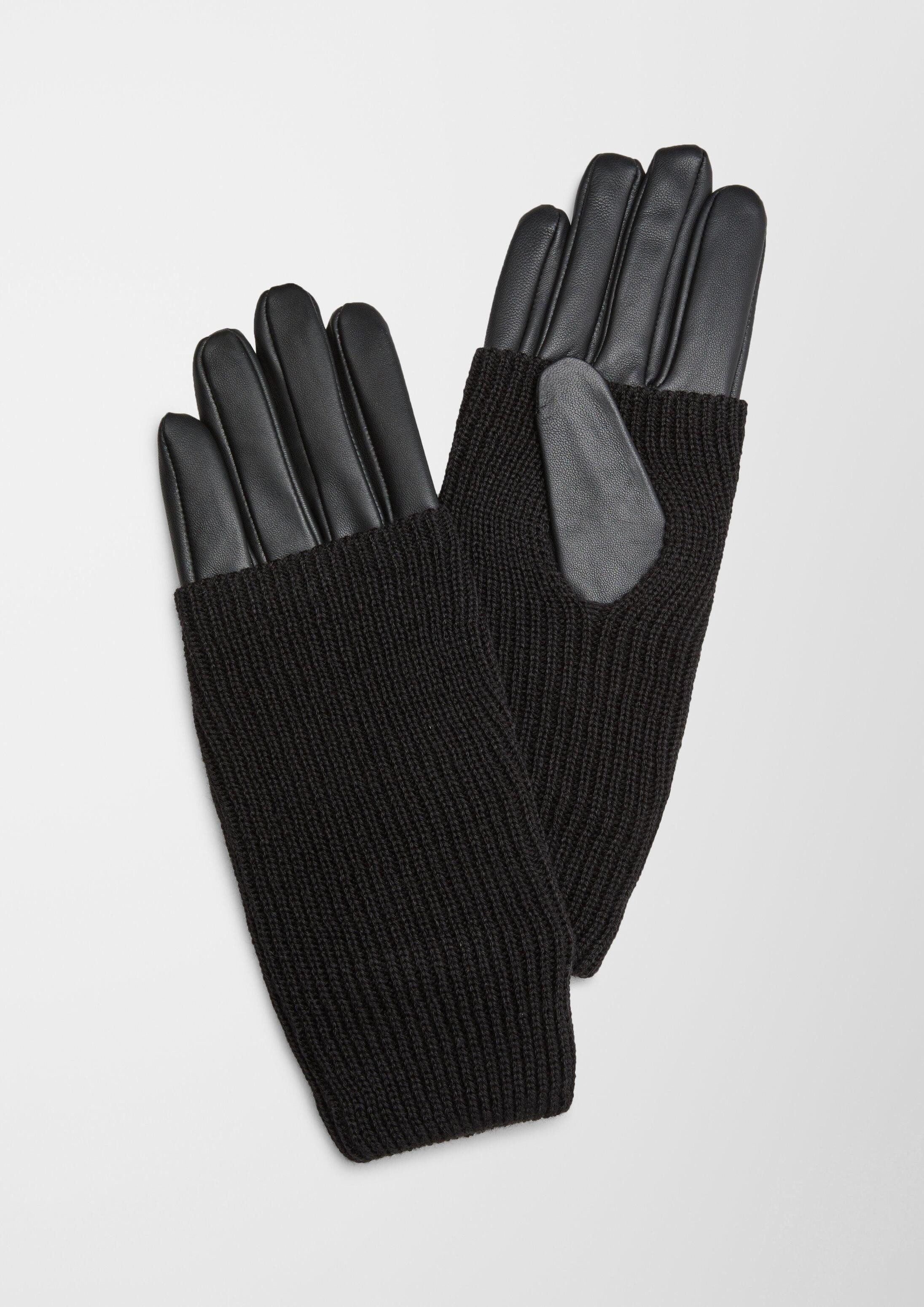 s.Oliver Strickhandschuhe Handschuhe Handschuhe aus Leder und Wollmix