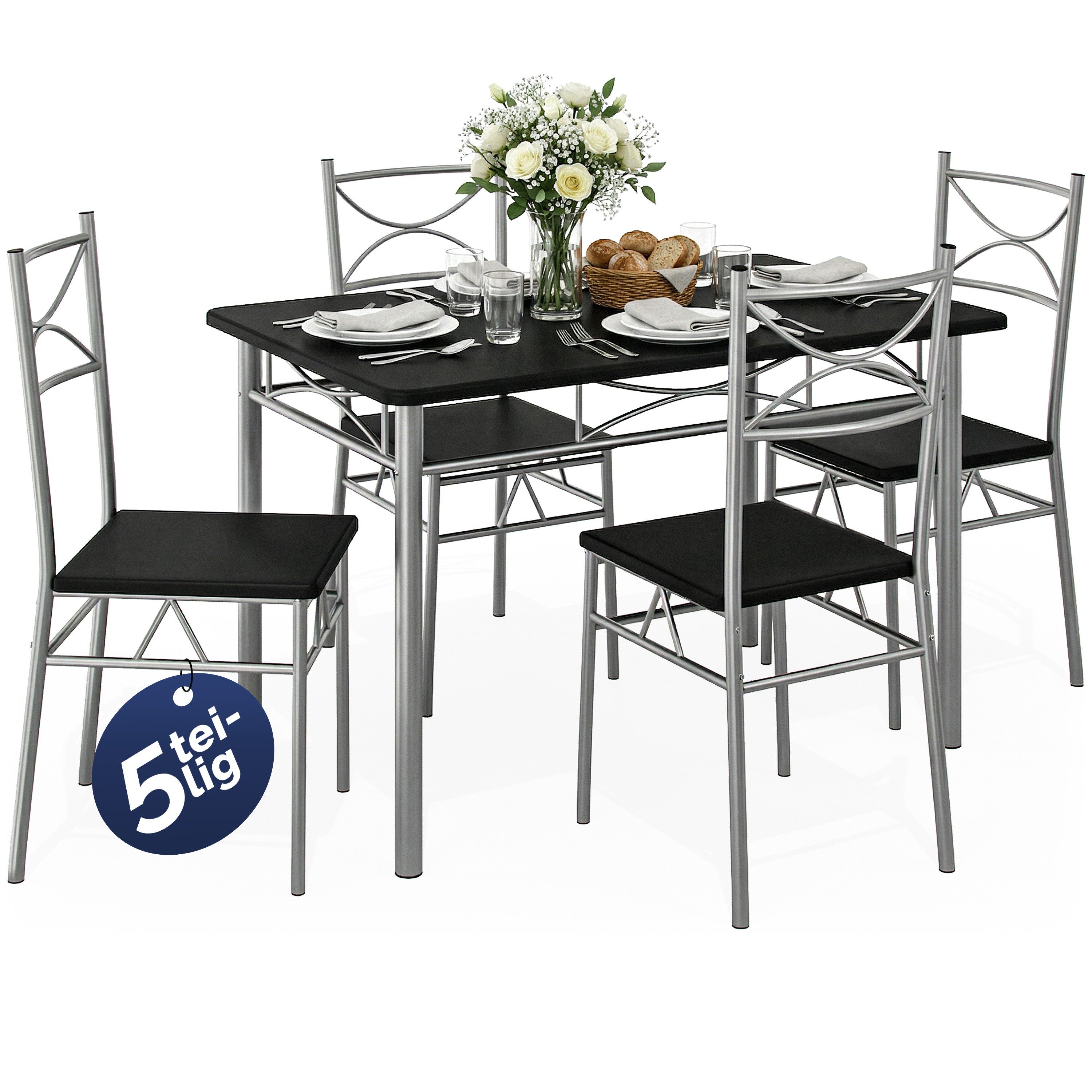 Casaria Essgruppe Paul, (5-tlg), Sitzgruppe Küchentisch mit 4 Stühlen für Esszimmer Küche Essgruppe
