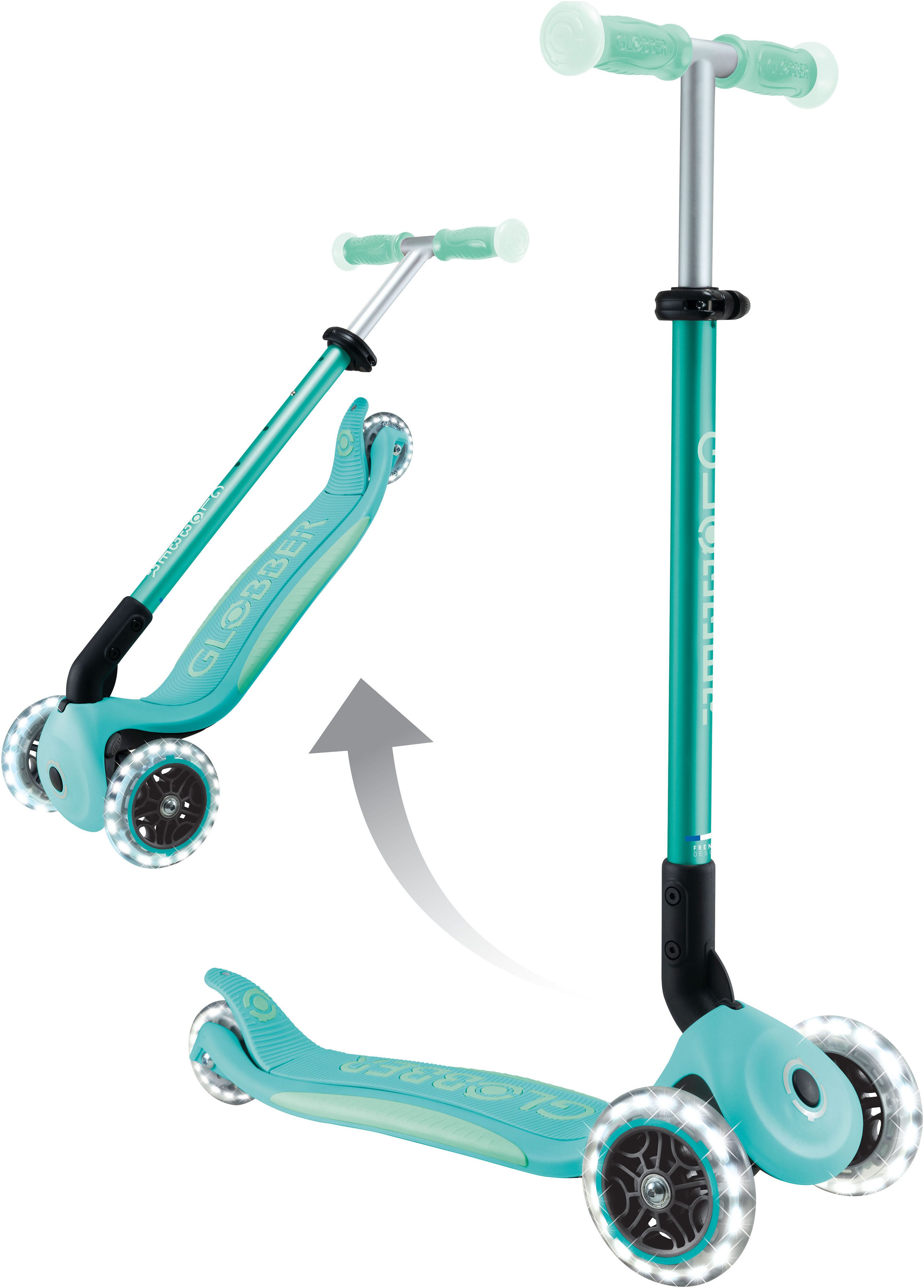 Globber Tretroller ELITE GLOW LIGHTS, mit Leuchtrollen und Glow-Effekt