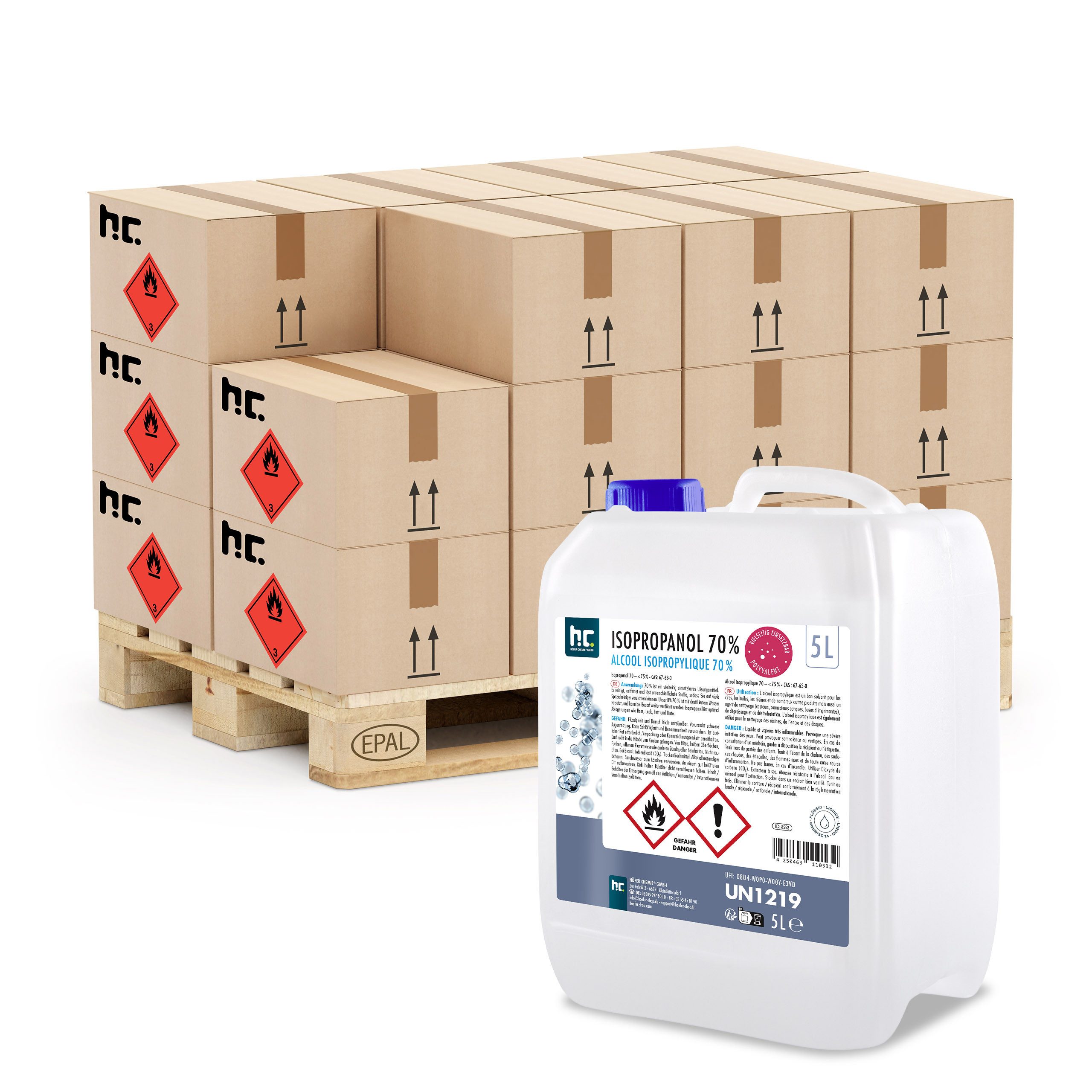 Höfer Chemie GmbH 48x 5 L Isopropanol 70% Grundreiniger (Reinigt und entfettet zuverlässig)