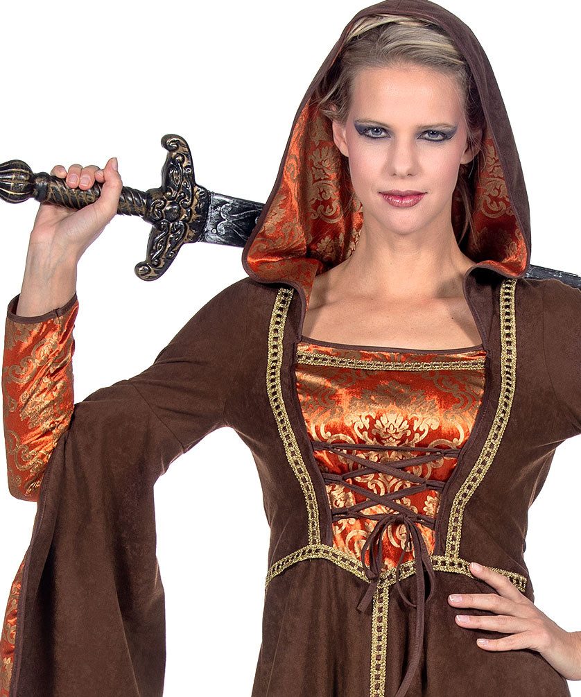 Karneval-Klamotten Burgfräulein-Kostüm Damen Mittelalter Burgfrau braun orange hochwertig, Königstochter Edelfrau Kleid Frauenkostüm Karneval große Größen