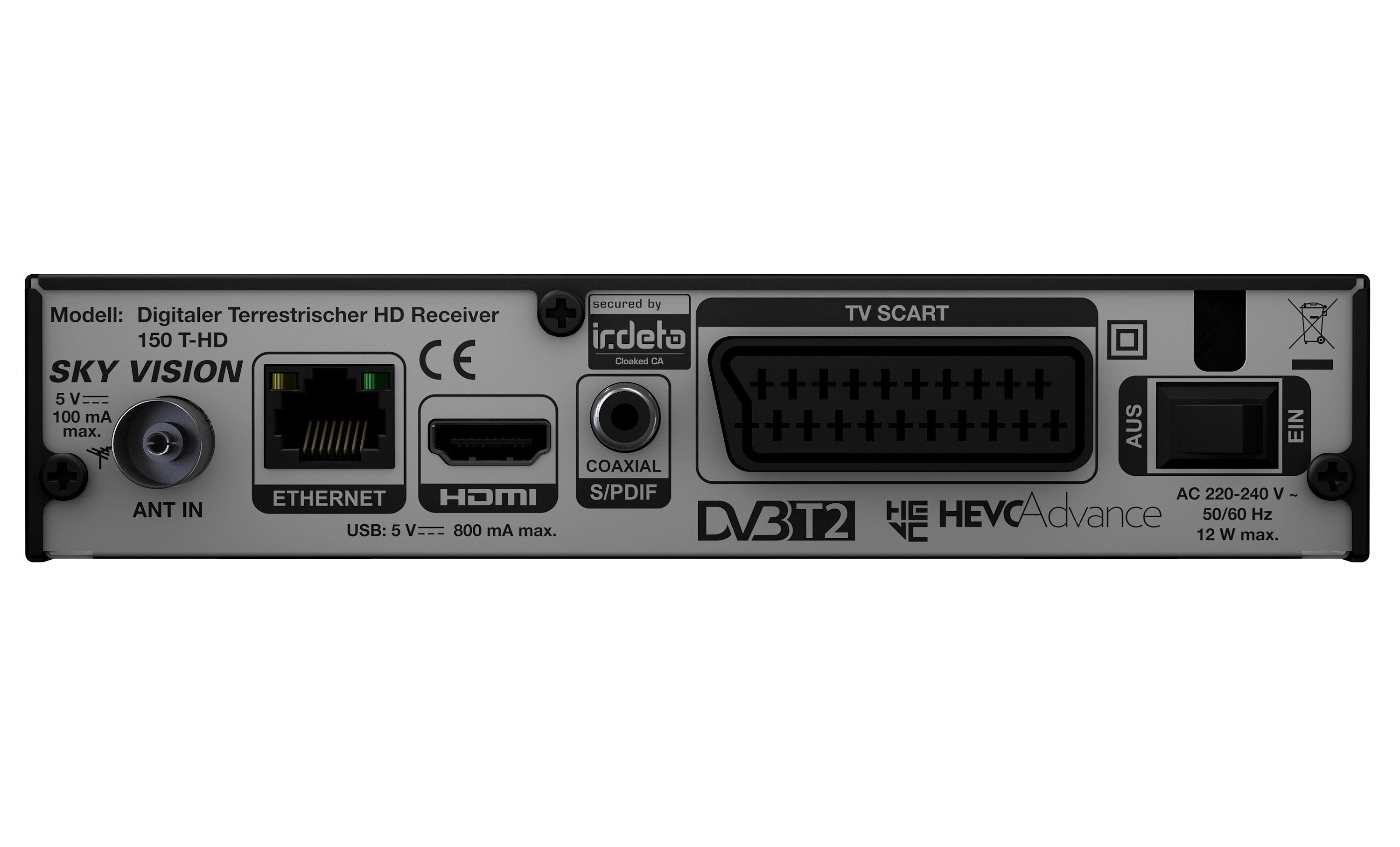 Sky Vision 150 T DVB-T2 HD Receiver (1080p Full HD, USB, HDMI, SCART, Coaxial) – Bild 3 von 5