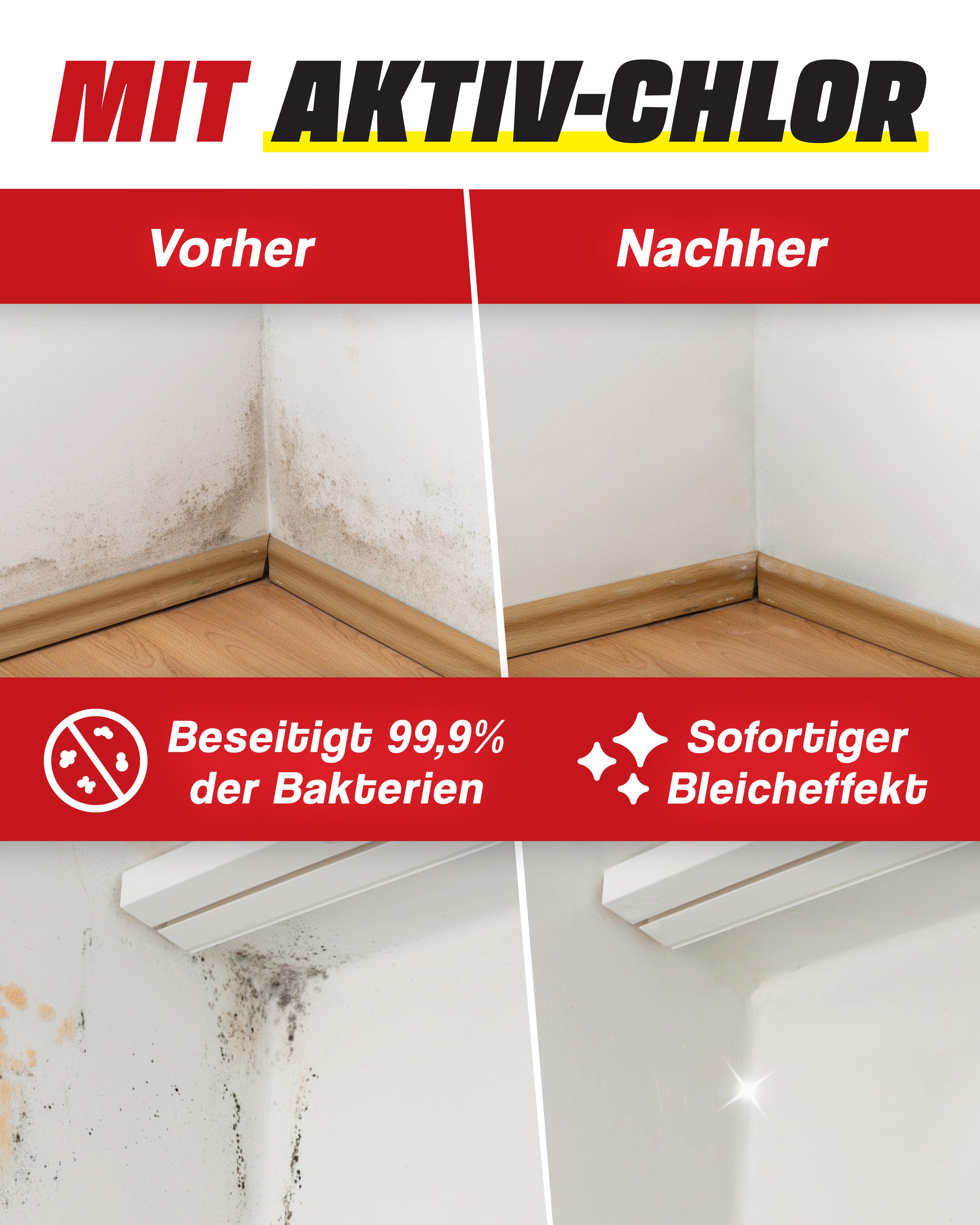 VEXIL Schimmelentferner – mit AKTIV-CHLOR und HAFTEFFEKT Schimmelentferner (1x 500 ml Sprühflasche 500 ml)
