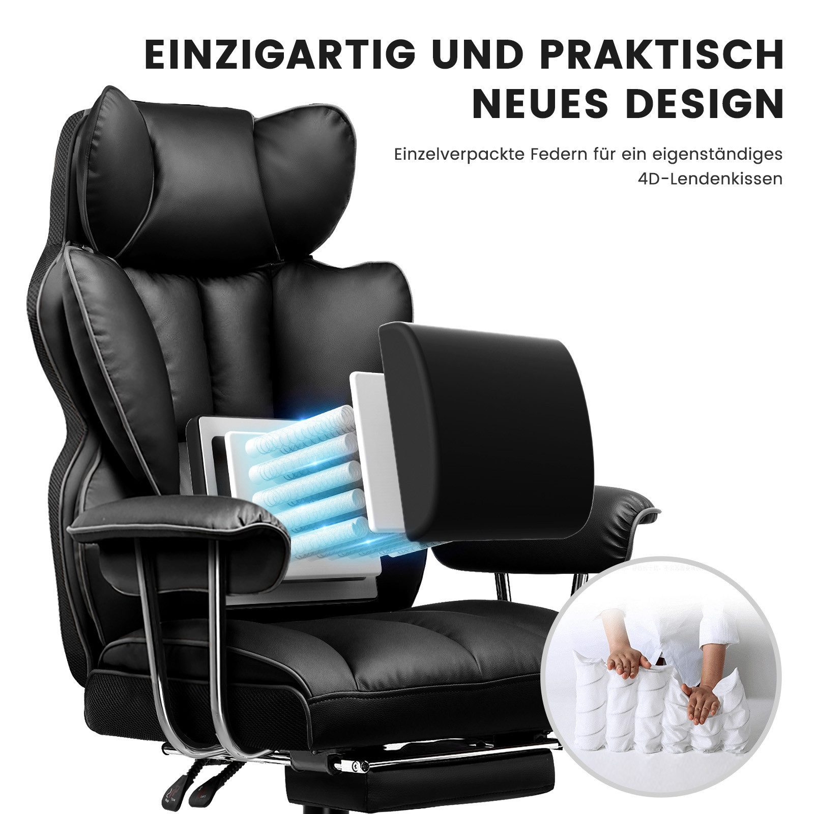 GTPLAYER Gaming-Stuhl Ergonomischer Bürostuhl Gaming Stuhl, Gamer Stuhl 150kg Belastbarkeit (Packung), Schreibtischstuhl Chefsessel mit Fußstütze höhenverstellbar kunstleder