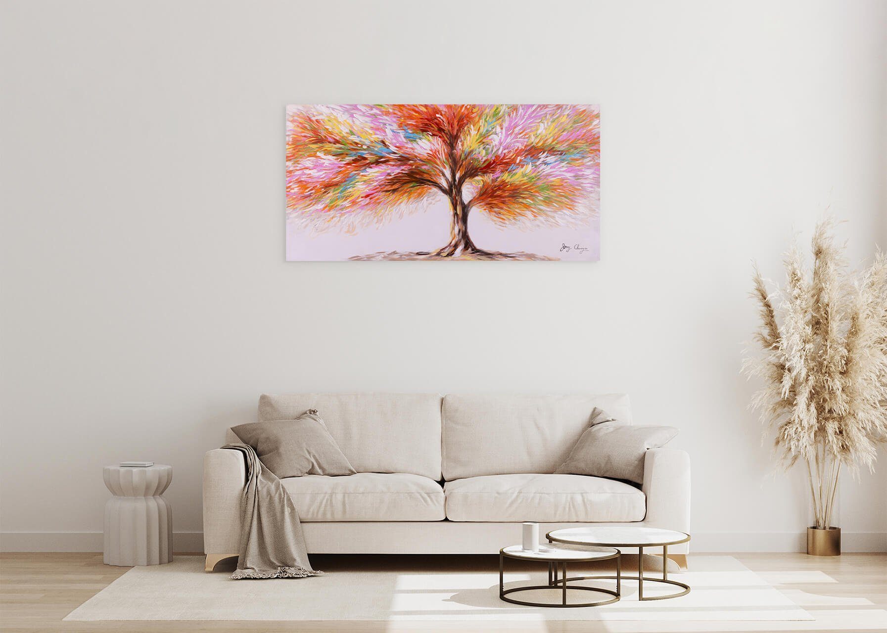 KUNSTLOFT Gemälde 100% Leinwandbild Wohnzimmer Blossom Magic 120x60 HANDGEMALT Tree cm, Wandbild