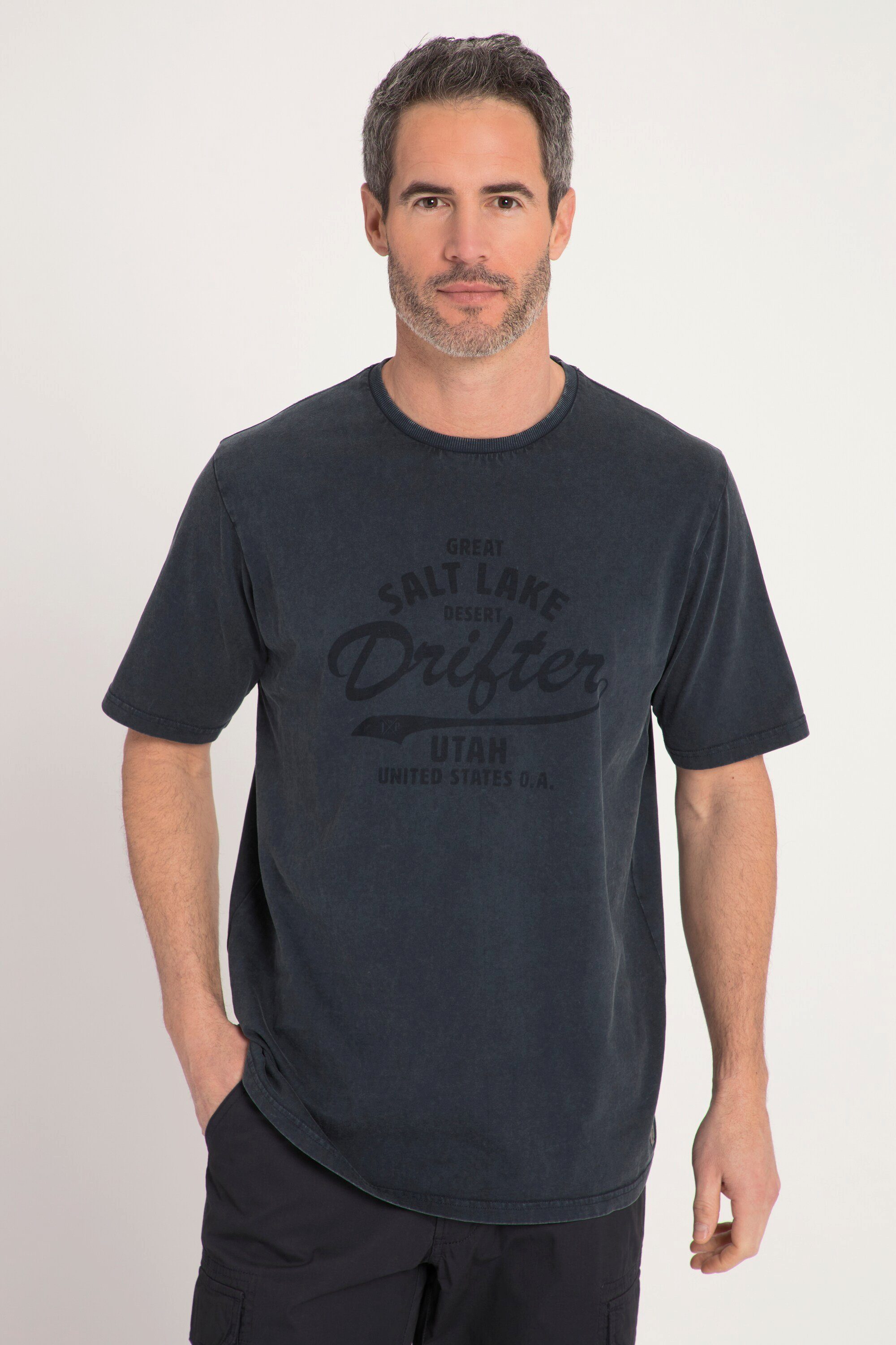 JP1880 T-Shirt T-Shirt Halbarm Print Rundhals mattes nachtblau