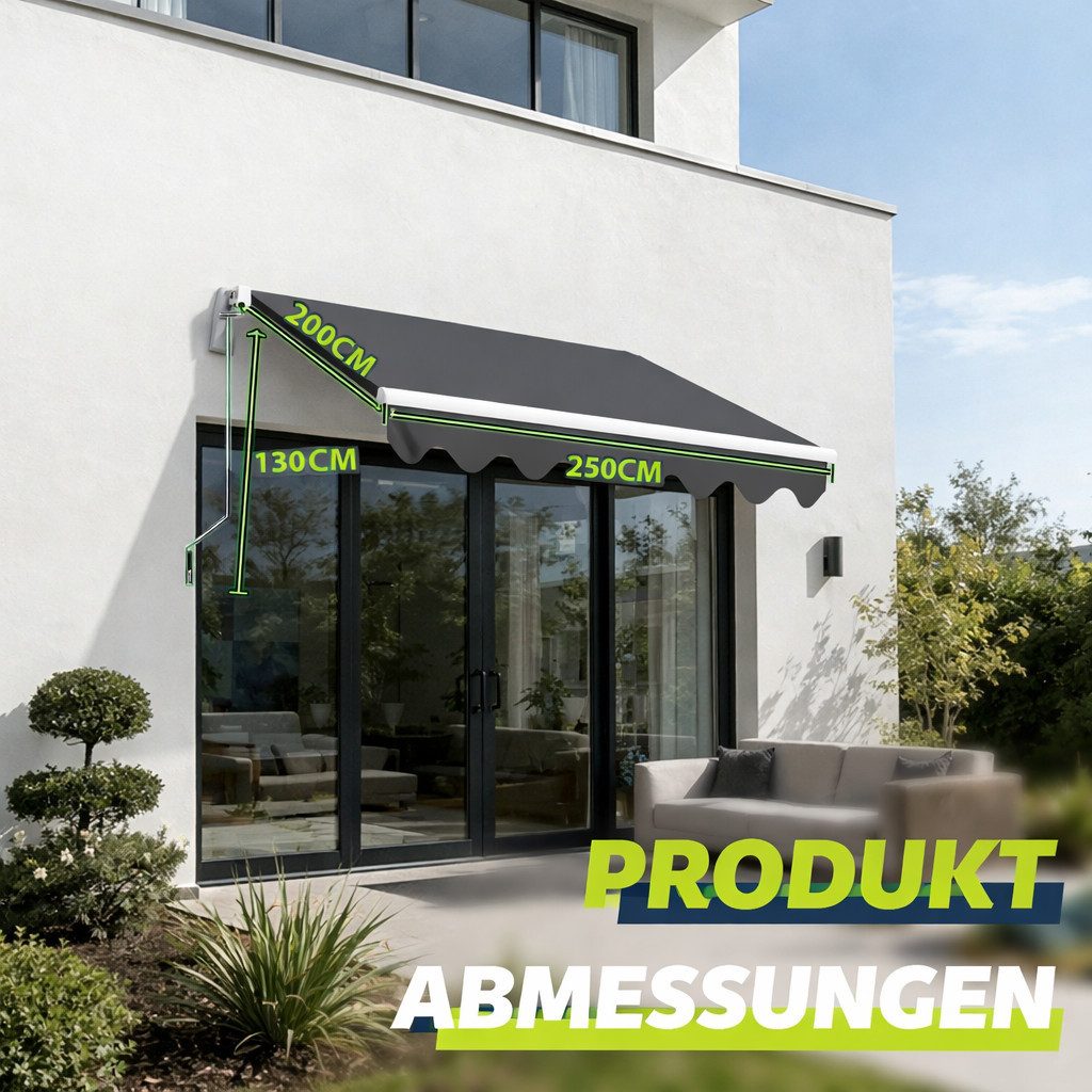 Huracan Gelenkarmmarkise Gelenkarmmarkise Manuell, Einziehbare Sonnenmarkise Balkonmarkise (UV50+ Schutz Wasserdicht, Einfache Montage für Terrasse Balkon, Dunkelgrau)