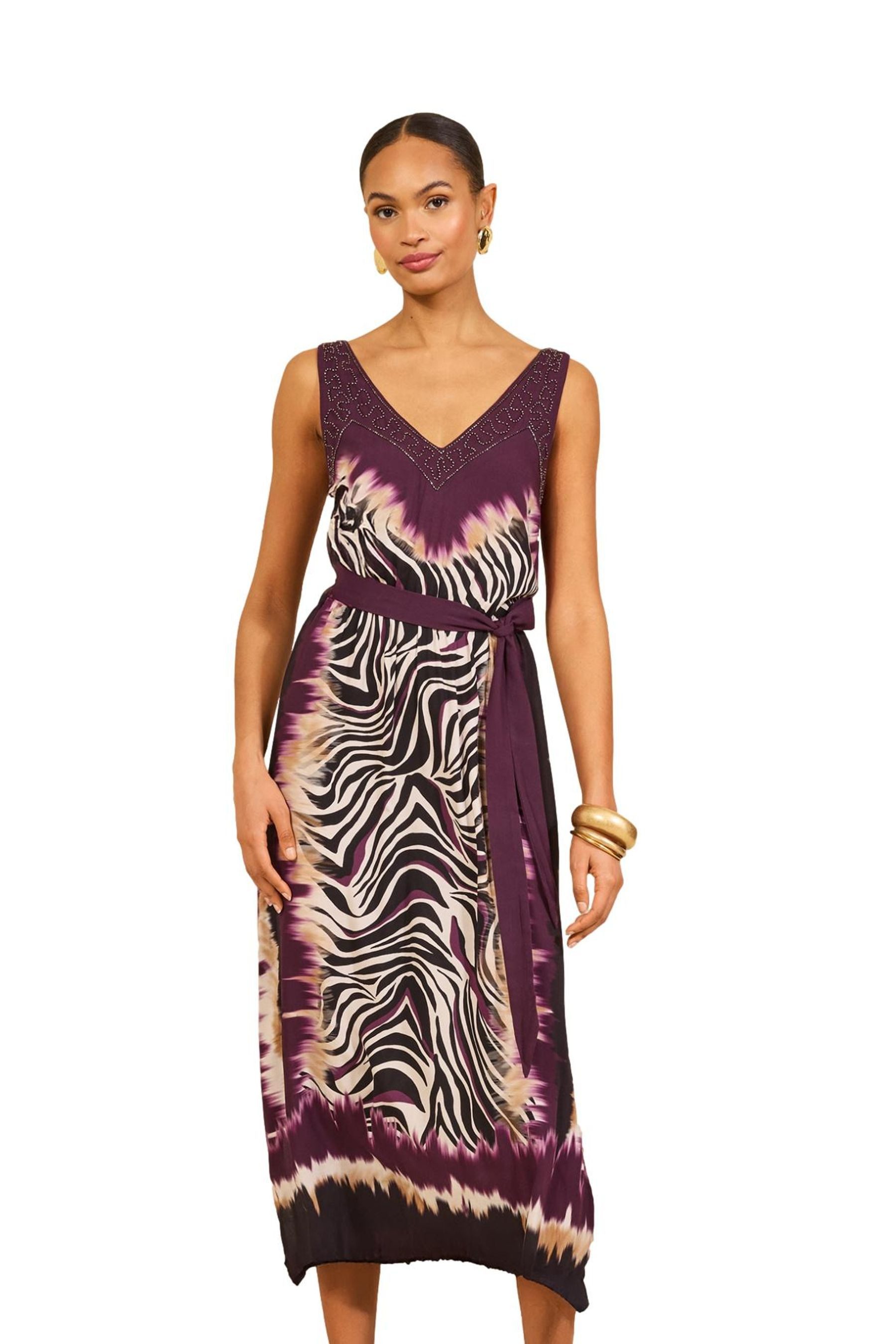 Love & Roses Midikleid Love & Roses Perlen-Midikleid mit V-Ausschnitt (1-tlg)