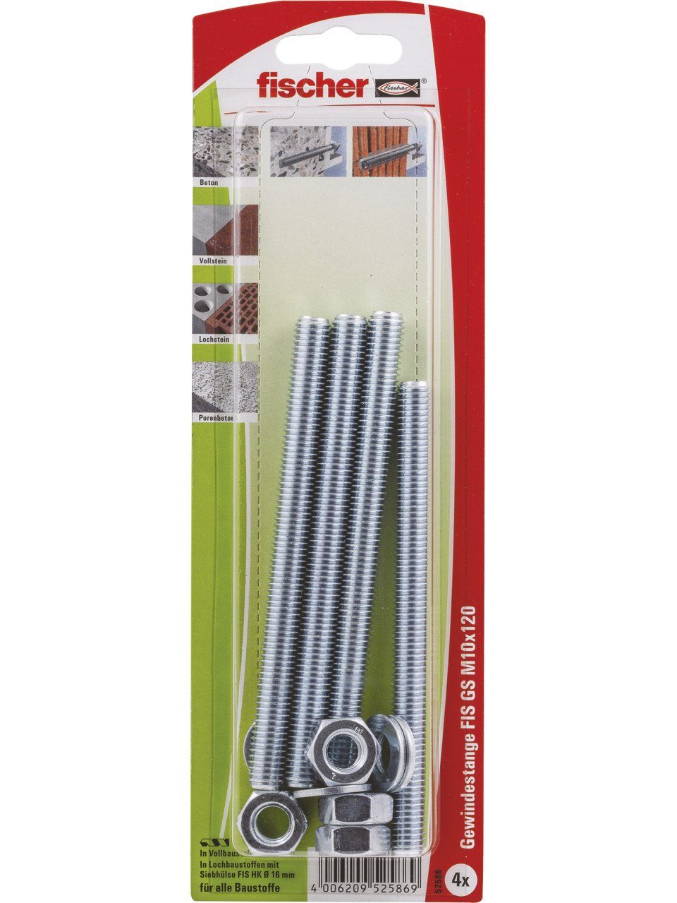 Schrauben- und Dübel-Set Fischer Gewindeanker FIS M10 x 120 mm - 4 Stück