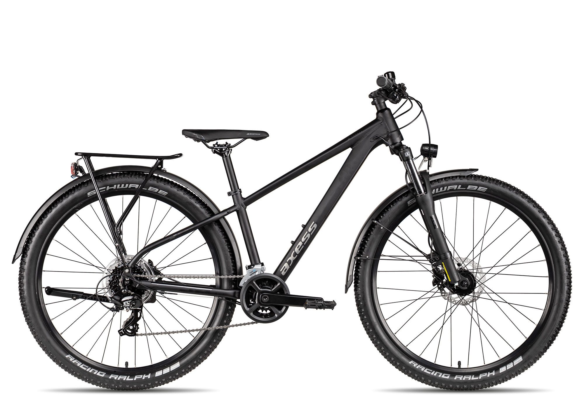 Axess Mountainbike Axess Sandee DX 27.5, 16 Gang Shimano Tourney RD-TX800 Schaltwerk, Kettenschaltung, hydraulische Scheibenbremse schwarz/grau