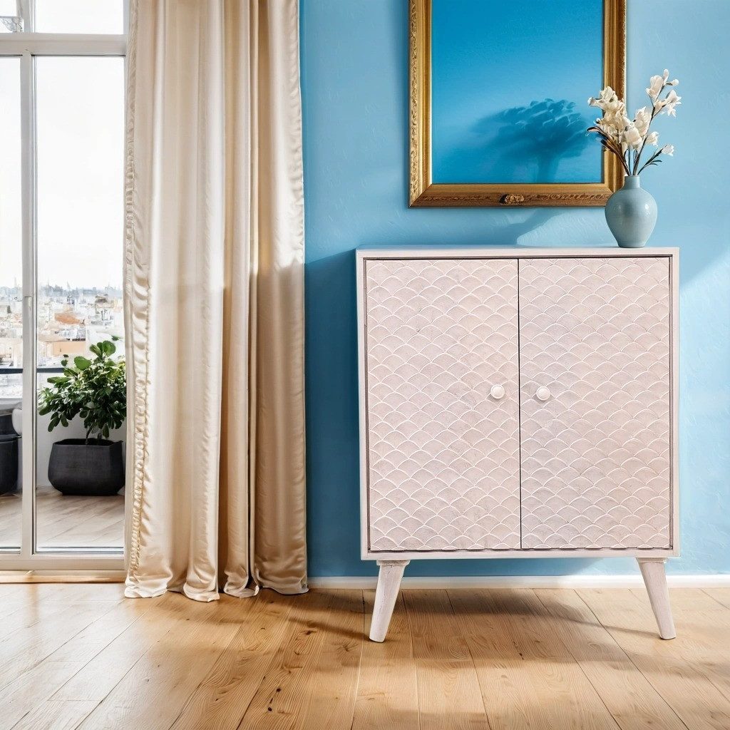 Marrakesch Orient & Mediterran Interior Kommode Boho Sideboard Mathis handgefertigt aus Mangoholz in Weiß 90 cm modern (1 St), Handarbeit
