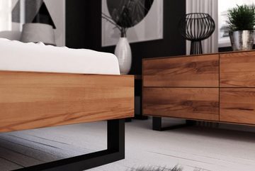 Natur24 Einzelbett Bett Leeds Sonderlänge 160x210 Kernbuche Holzkopfteil und Metallkufen