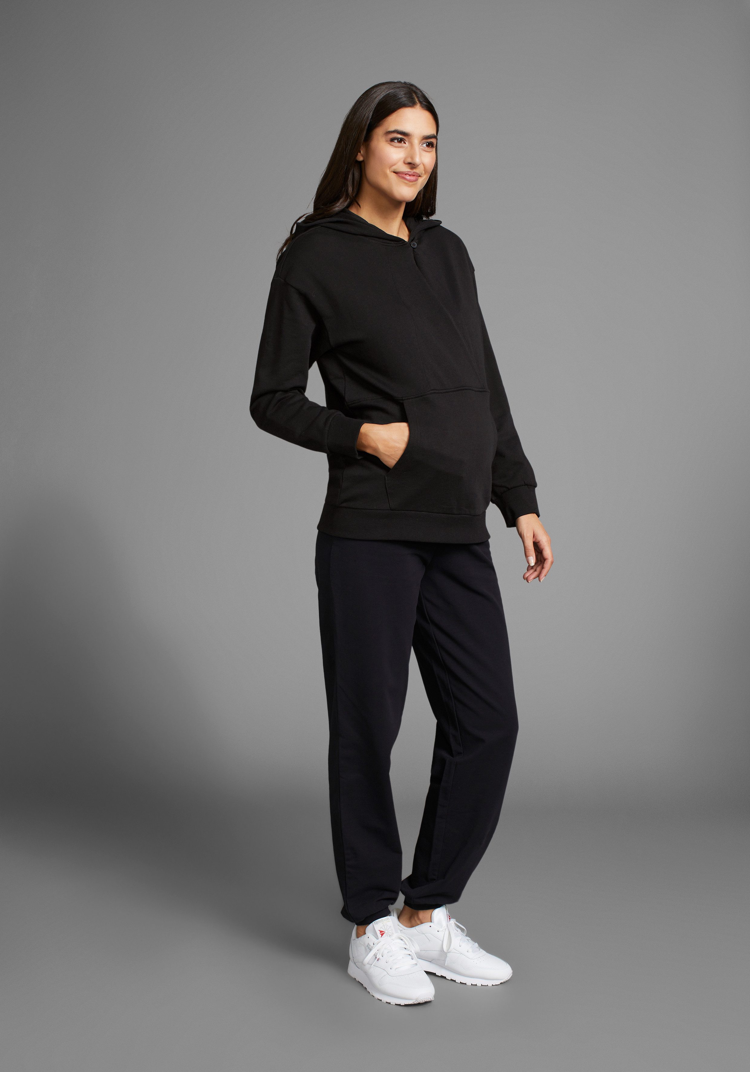 Neun Monate Umstandssweatshirt Stillsweatshirt für Schwangerschaft und Stillzeit Kapuzen-Sweatshirt mit praktischem Verschluss – Bild 4 von 5