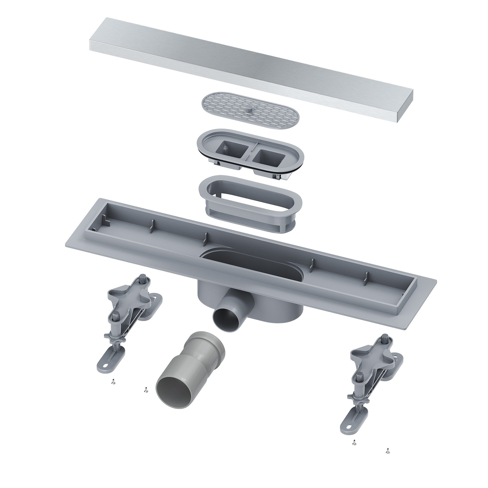 SONNI Duschrinne 2-in-1-Flachduschrinne aus Edelstahl 40-80 cm 360° verstellbar