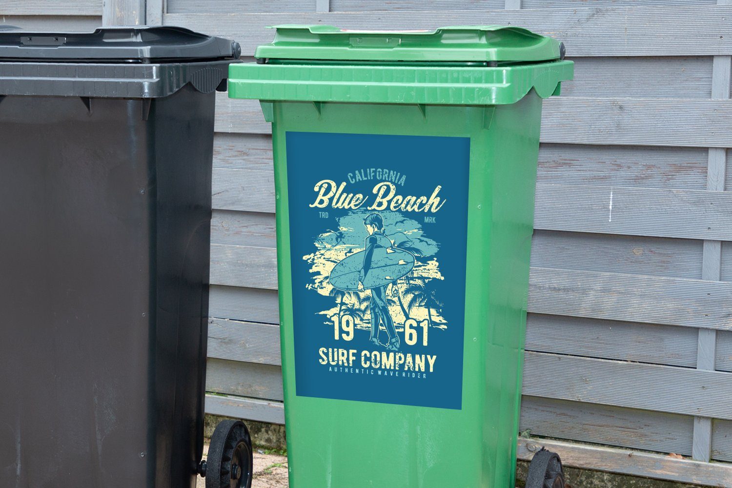 Container, - Surfbrett Wandsticker Abfalbehälter St), Sticker, - MuchoWow Mülltonne, - Mülleimer-aufkleber, Strand (1 Vintage Palme