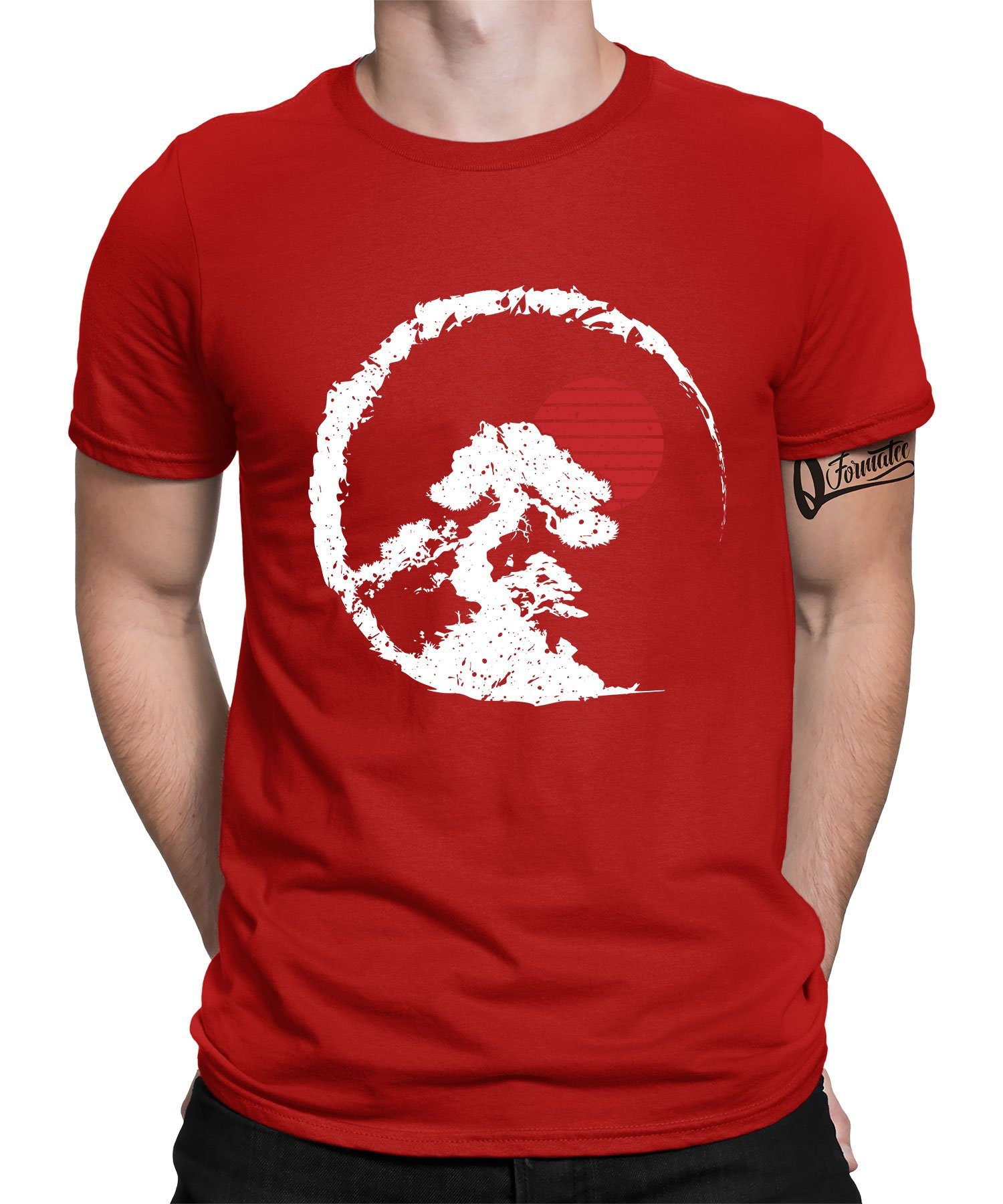Quattro Formatee Kurzarmshirt Bosai- Anime Japan Ästhetik Herren T-Shirt (1-tlg) Rot