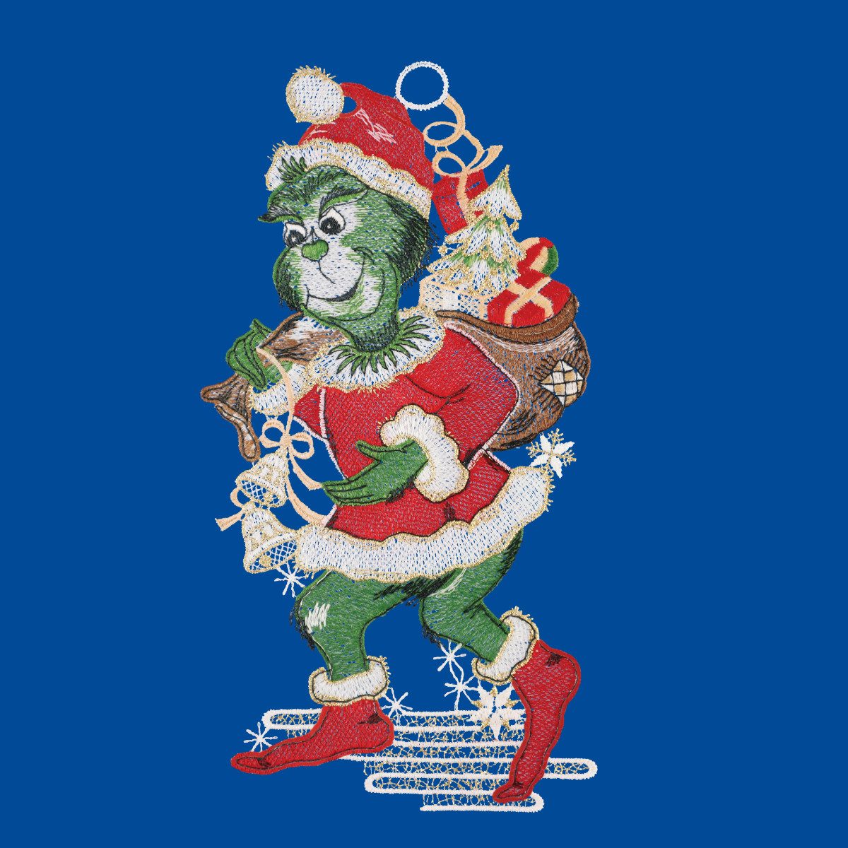 W. Reuter & Sohn - Plauener Spitze® Fensterbild Fensterbild „Grinch-Weihnachtsmuffel“, 15 x 28 cm, Plauener Spitze