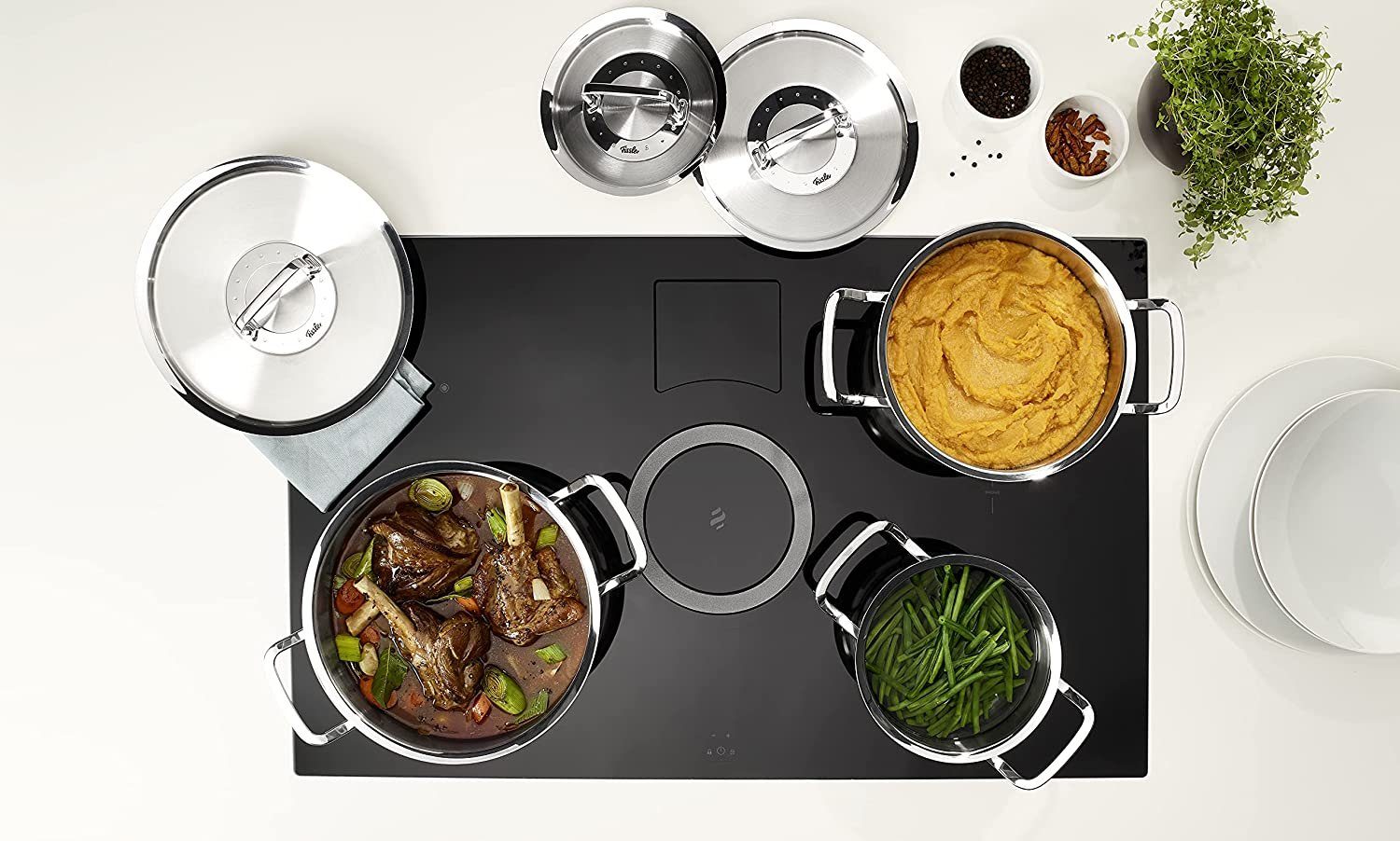 Fissler Topf-Set ORIGINAL-PROFI COLLECTION® Edelstahl-Topfset, Edelstahl 18/10 (1-tlg., 1x Bratentopf Ø 20 cm, 1x Kochtopf Ø 20 cm, 1x Kasserolle Ø 16 cm), mit breitem Schüttrand, Kaltmetallgriffen. Made in Germany