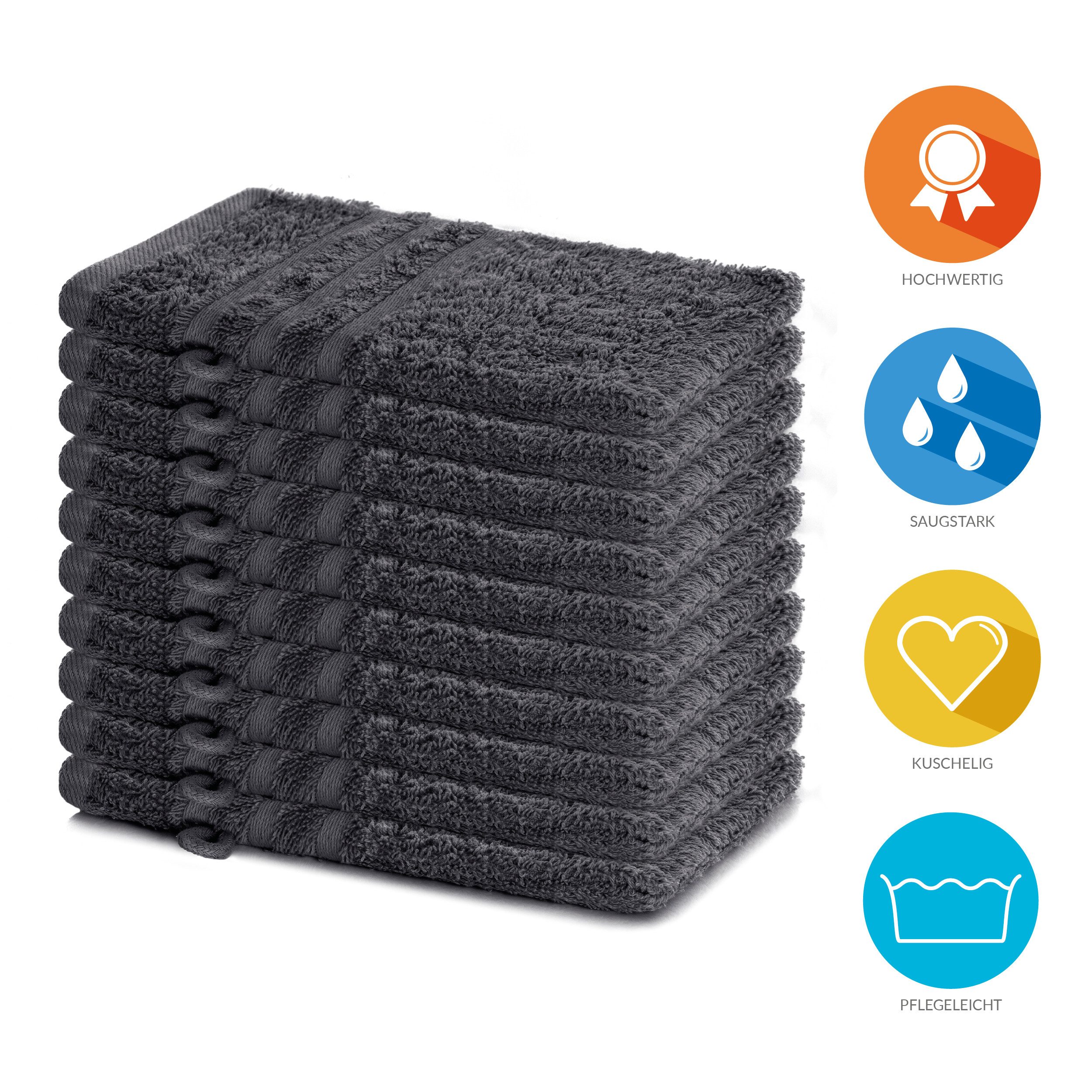 Lavea Waschhandschuh 10er Set Waschhandschuhe, 15 x 21 cm, Elena-Frottierserie, Waschlappen, 100% Baumwolle (10er Set), 500 g/m² Frottier, weich & saugstark, pflegeleicht