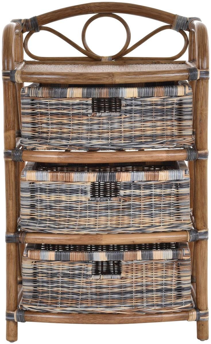 Krines Home Regal Regal aus echtem Rattan 3 Schübe Rattan-Kommode Badregal Rattanschrank, aus Naturmaterial, mit Schubladen