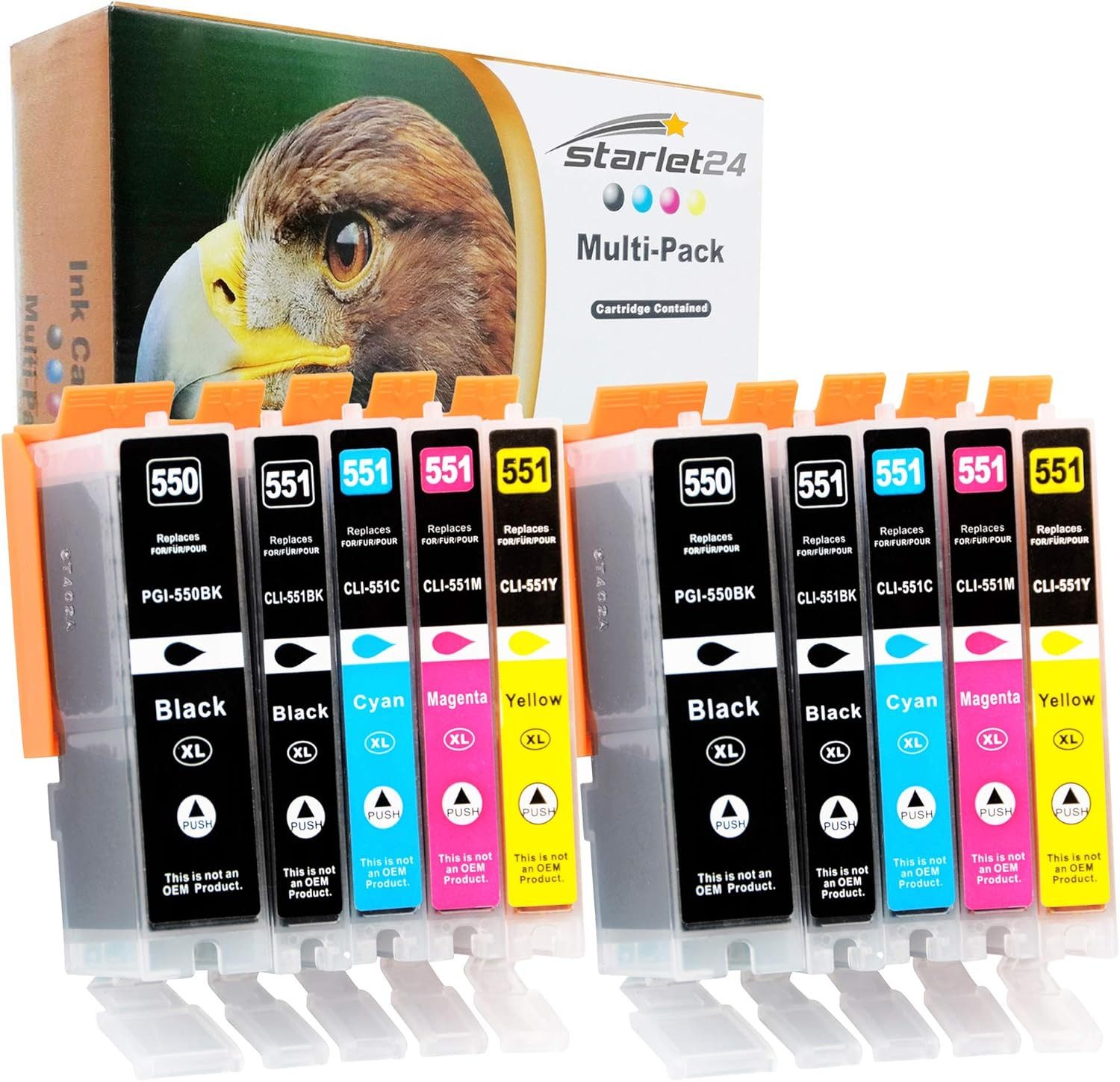 Starlet24 Patronen Set kompatibel für Canon PGI-550XL CLI-551XL Tintenpatrone (Multipack, Mit Chip & Füllstandsanzeige, Hohes Einsparpotenzial, Plug & Play)