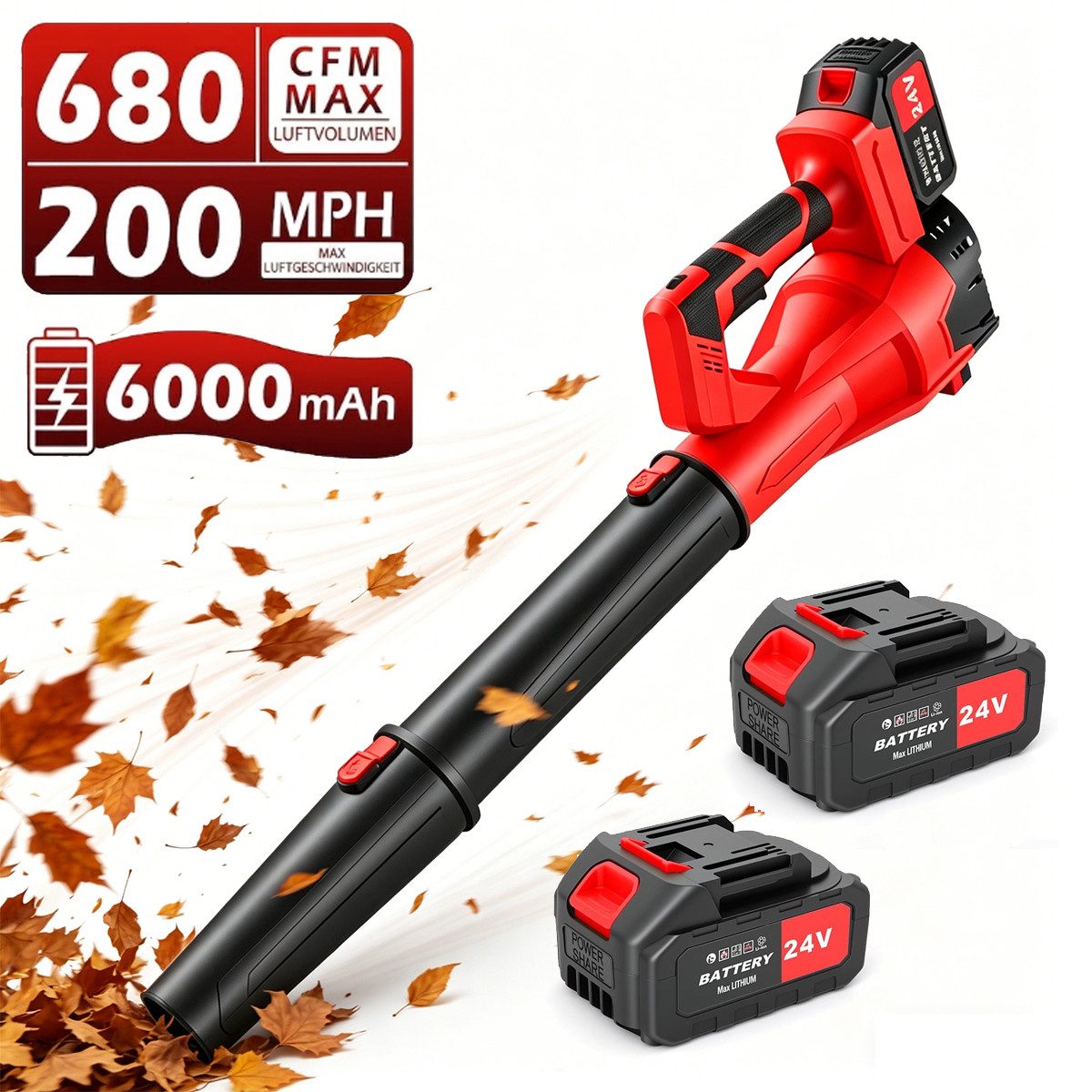 Blossom Akku-Laubbläser Laubbläser kabellos Elektrischer Bürstenloser Motor mit 2x 6.0Ah akku, Elektrischer Laubgebläse 322 km/h Luftgeschwindigkeit, 24000 U/min