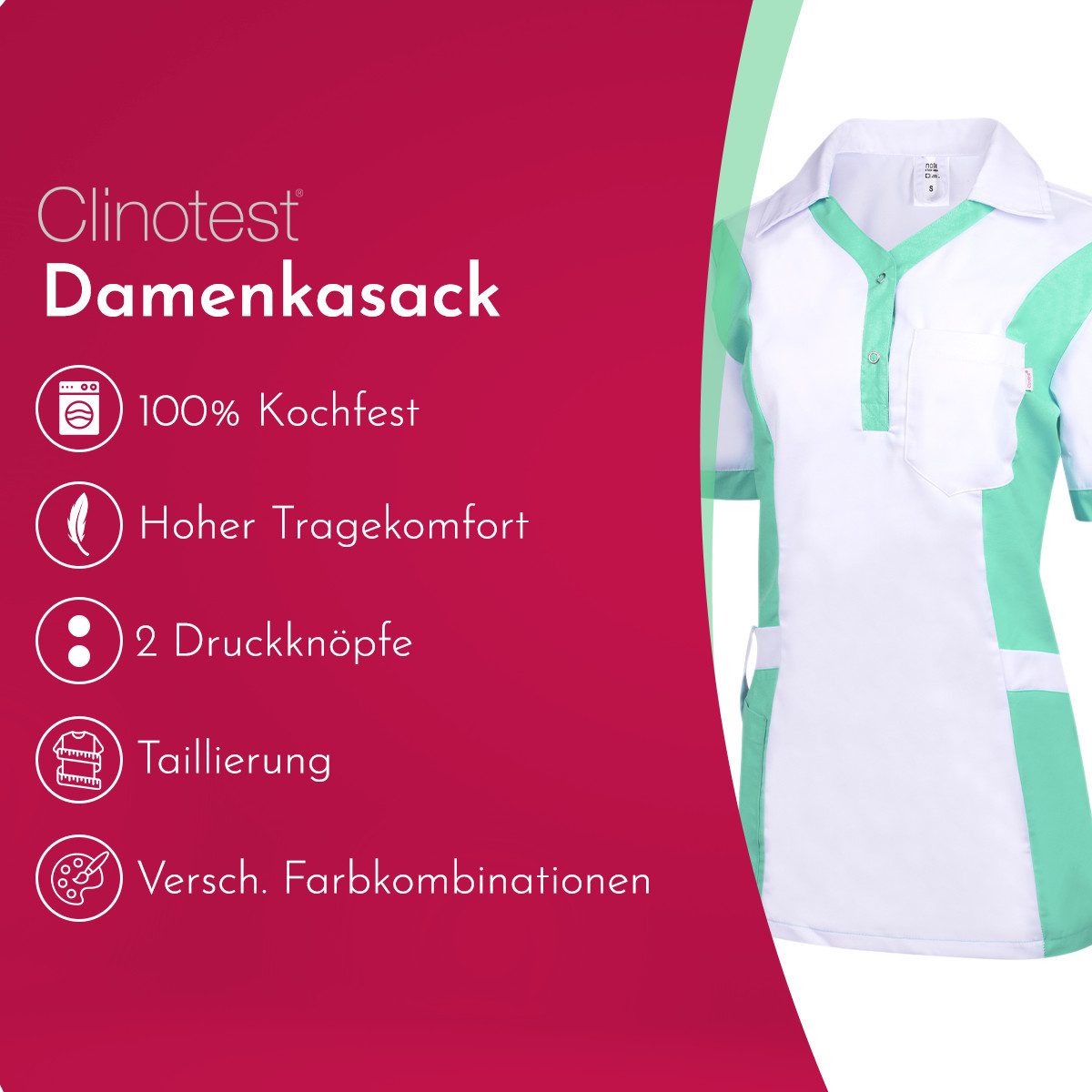 Clinotest Funktionsbluse Damenkasack "Julia", Schlupfkasack/Pflegekasack, verschiedene Farben – Bild 2 von 5