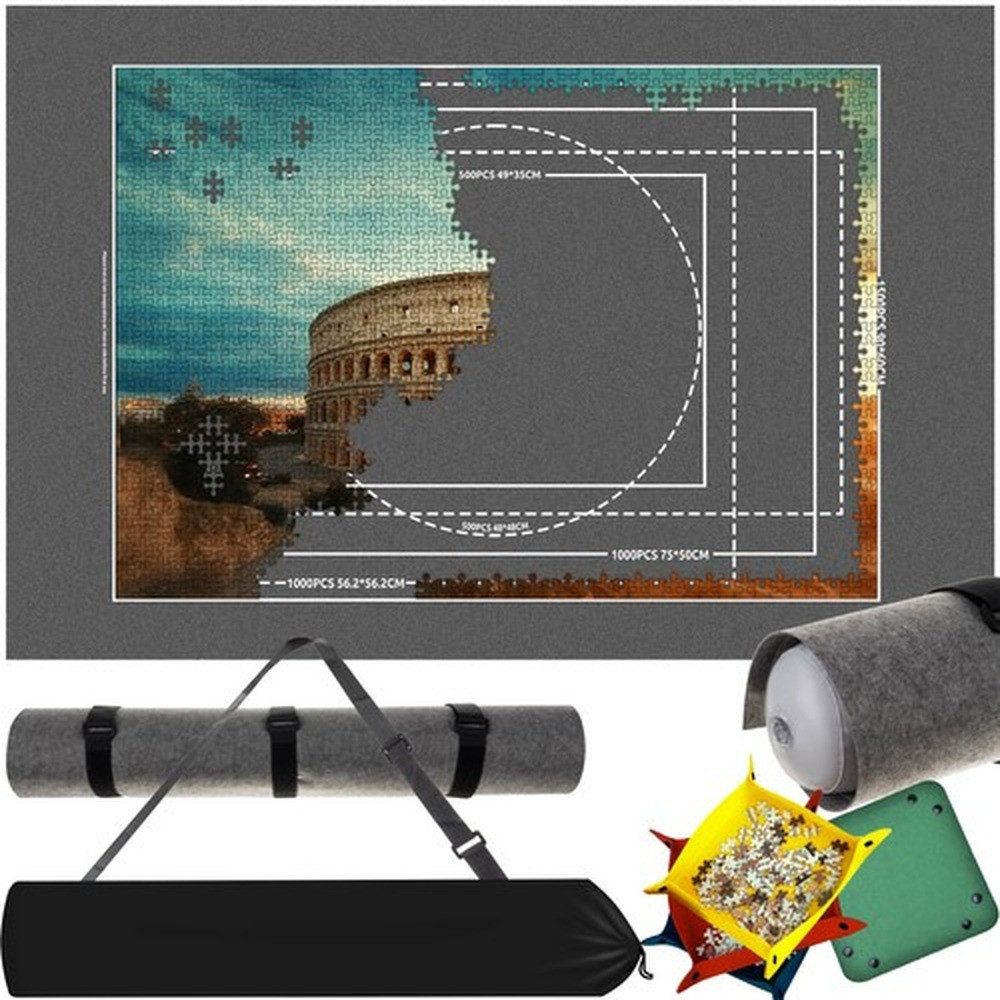 MALATEC Puzzlematte Puzzleunterlage Tasche/Hülle, (Spar-Set, 1-tlg., verstellbar), Linien für 6 Puzzlegrößen erleichtern das Zusammensetzen