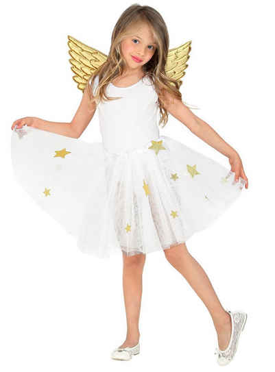 Widdmann Kostüm Goldengel, Weißes Sternentutu mit goldenen Kunststoffflügeln