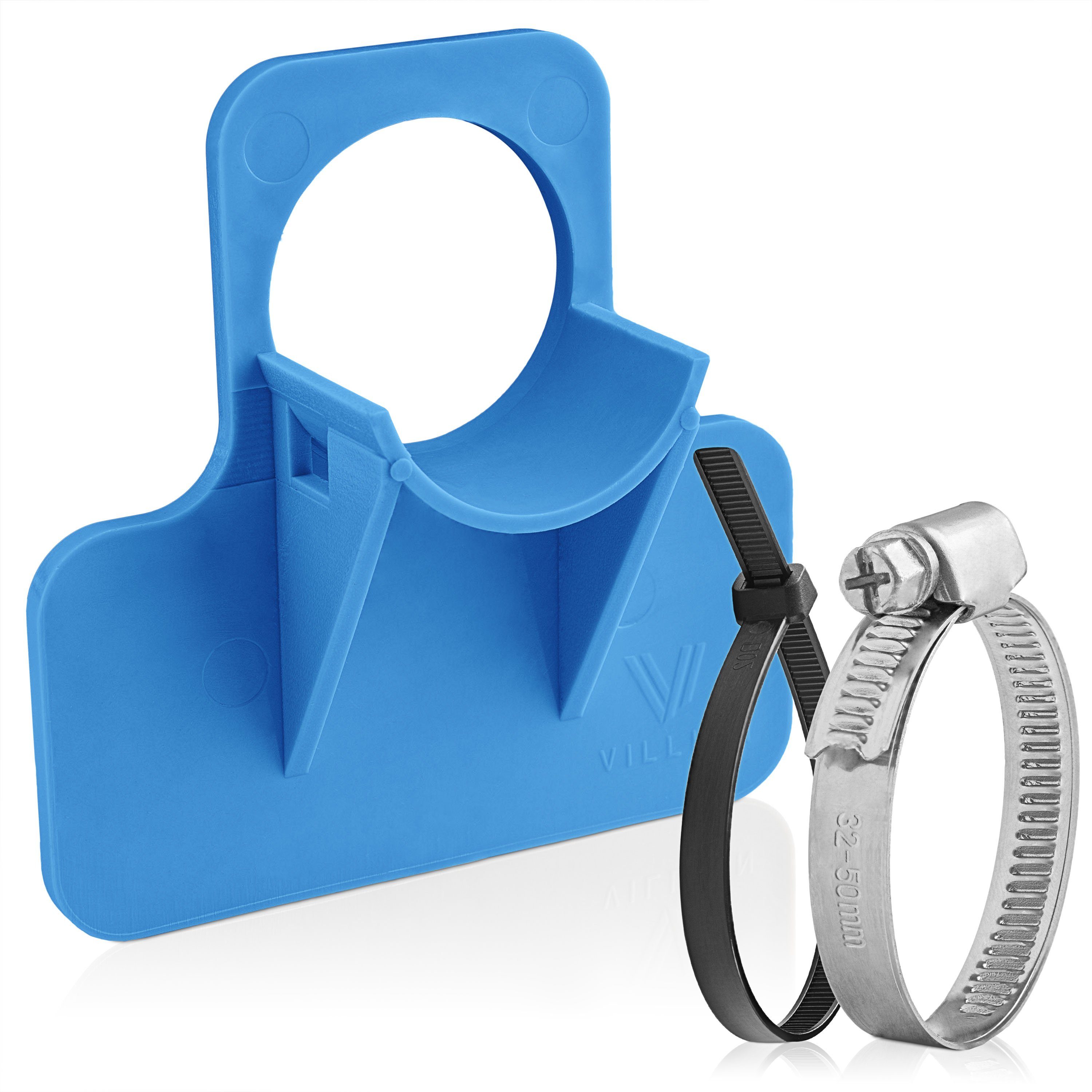 Villkin Schlauchhalterung Pool Schlauchhalter, Schlauchfixierung, Montagehalterung (grau,blau), (2-tlg., 2 Sets, 2x Schlauchhalter, 2x Schlauchschelle, blau, grau)