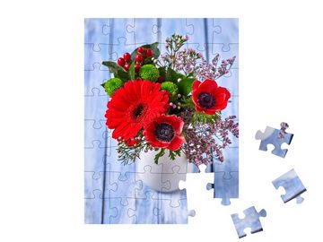 puzzleYOU Puzzle Strauß mit roten Animonen und Gerbera, 48 Puzzleteile, puzzleYOU-Kollektionen Blumenvasen, Blumen & Pflanzen