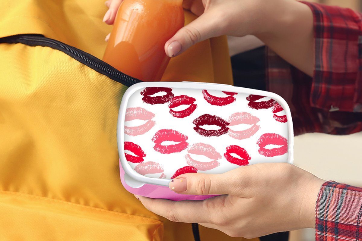 Kuss Brotdose (2-tlg), - rosa Kunststoff für Brotbox für Mädchen, Snackbox, Geschenk - Lunchbox Erwachsene, Kunststoff, Kinder, Lippen Paare, MuchoWow