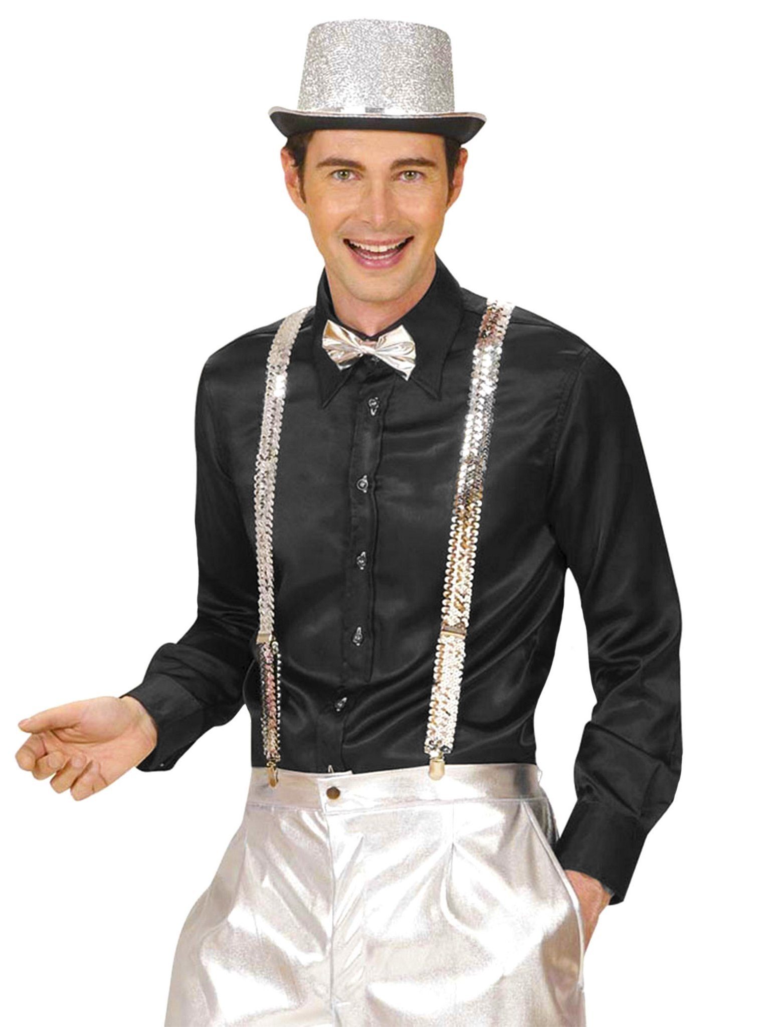 Widdmann Подтяжки Подтяжки Pailletten silber Mit Metall-Clips und Schnallen zur variablen Größenanpassung