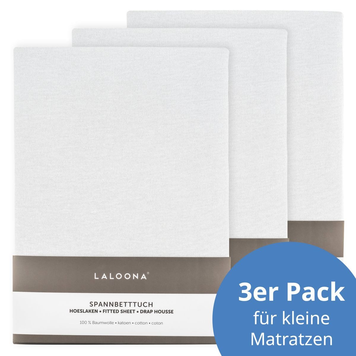 LaLoona Spannbettlaken Weiß, Baumwolle, Gummizug: rundum, Bettlaken Set für kleine Matratzen 40 x 90 cm 3x Baby Spannbetttuch