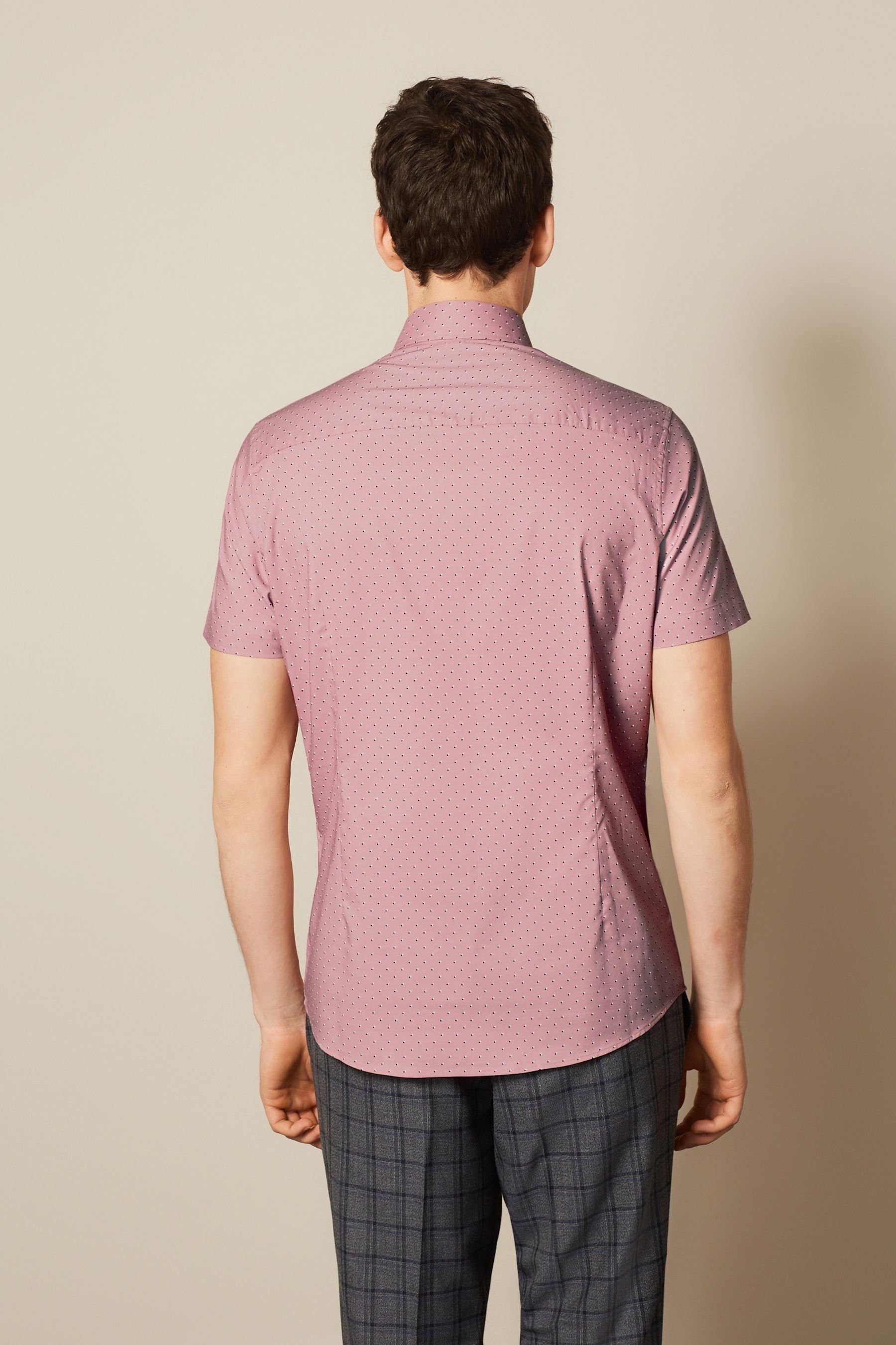 Kurzarm-Oxfordhemd Kurzarmhemd (1-tlg) Print Dusky Fit Bügelleichtes Regular Pink Next