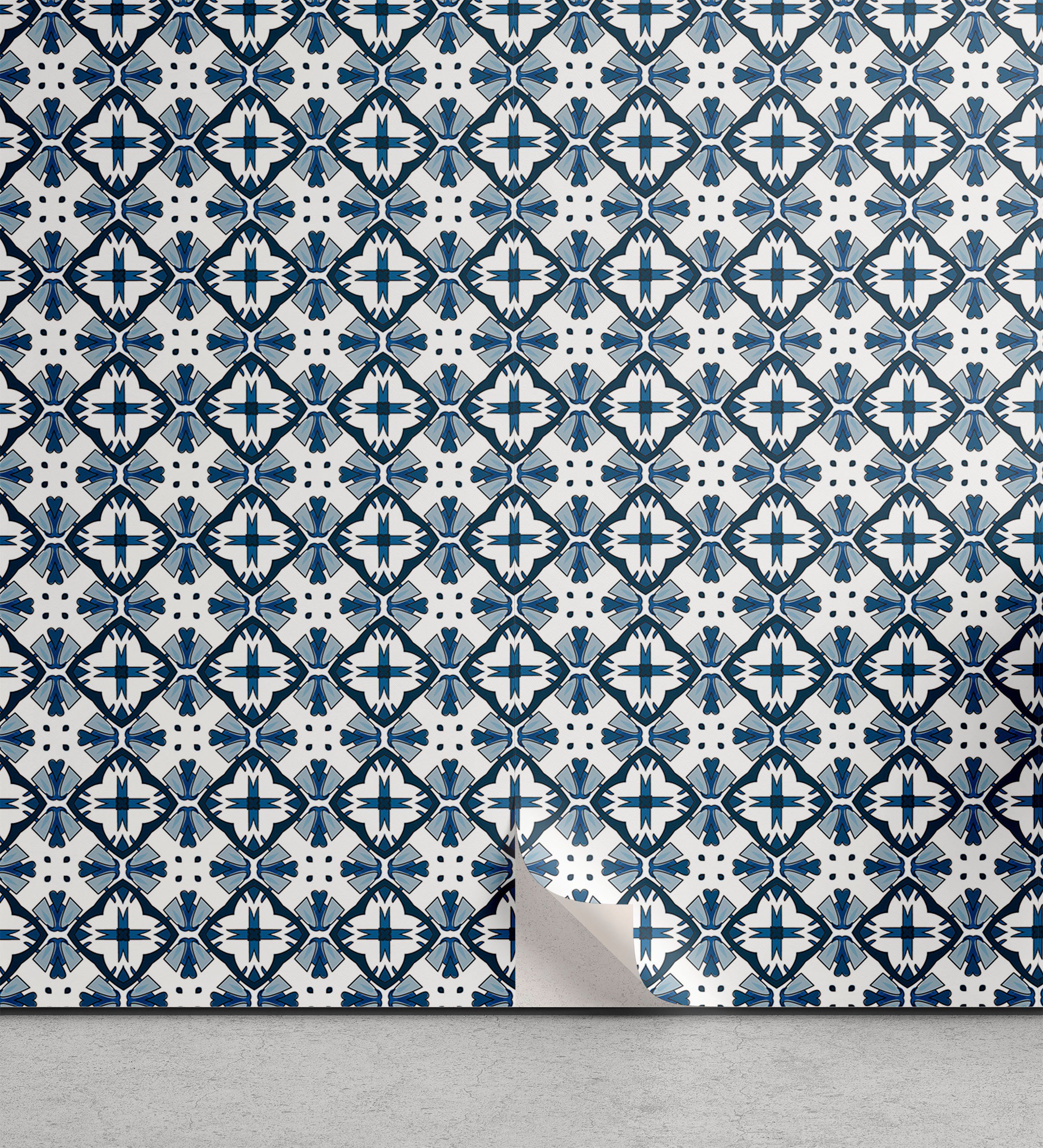 Abakuhaus Vinyltapete selbstklebendes Wohnzimmer Küchenakzent, weiß Fliesen und Blau portugiesische