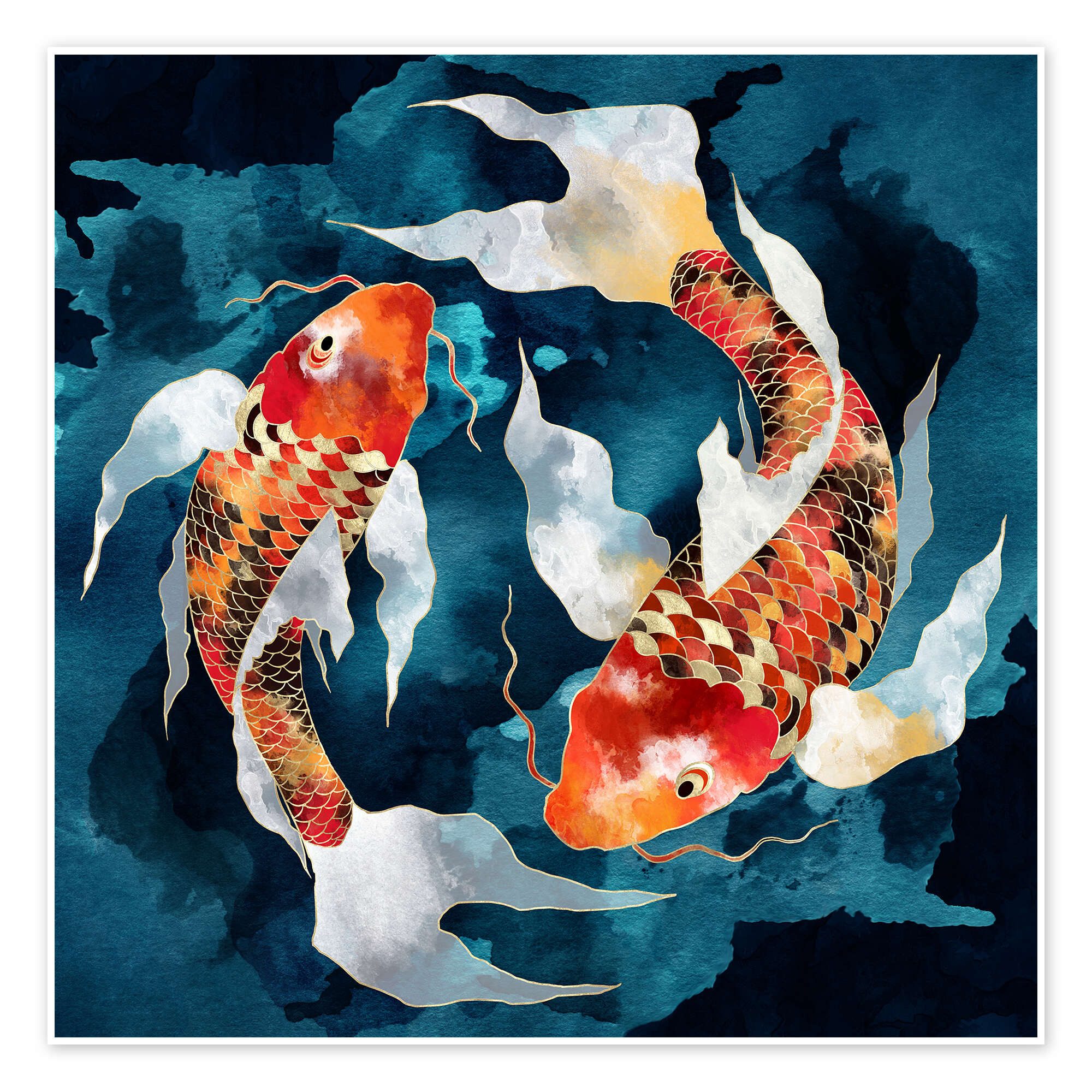 Posterlounge Wandbild Metallische Koi II, SpaceFrog Designs, erhältlich als Poster, Leinwandbild, Wandsticker oder Acrylglasbild