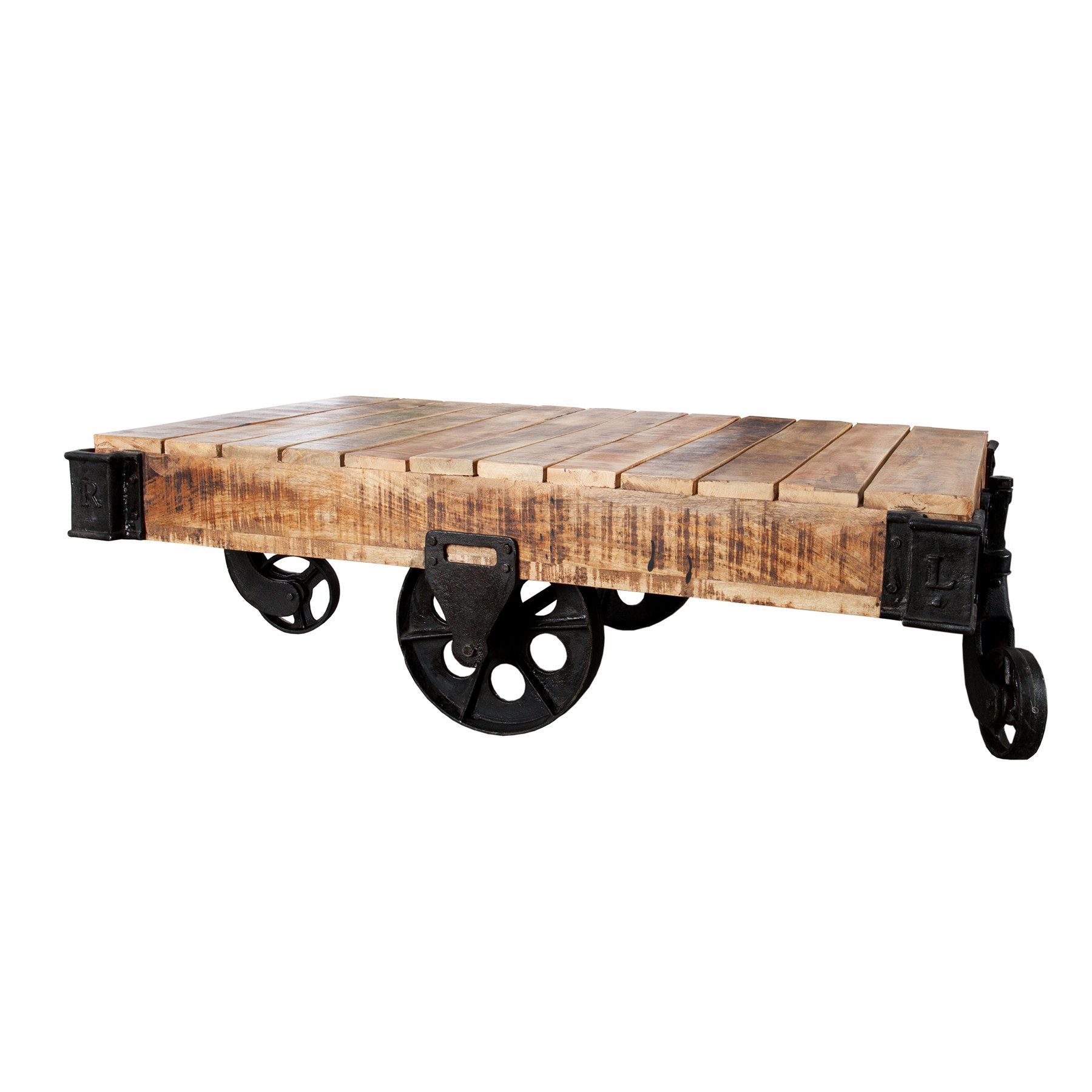riess-ambiente Couchtisch RAILWAY 120cm natur / schwarz, Wohnzimmer · Massivholz · Metall · auf Rädern · Industrial