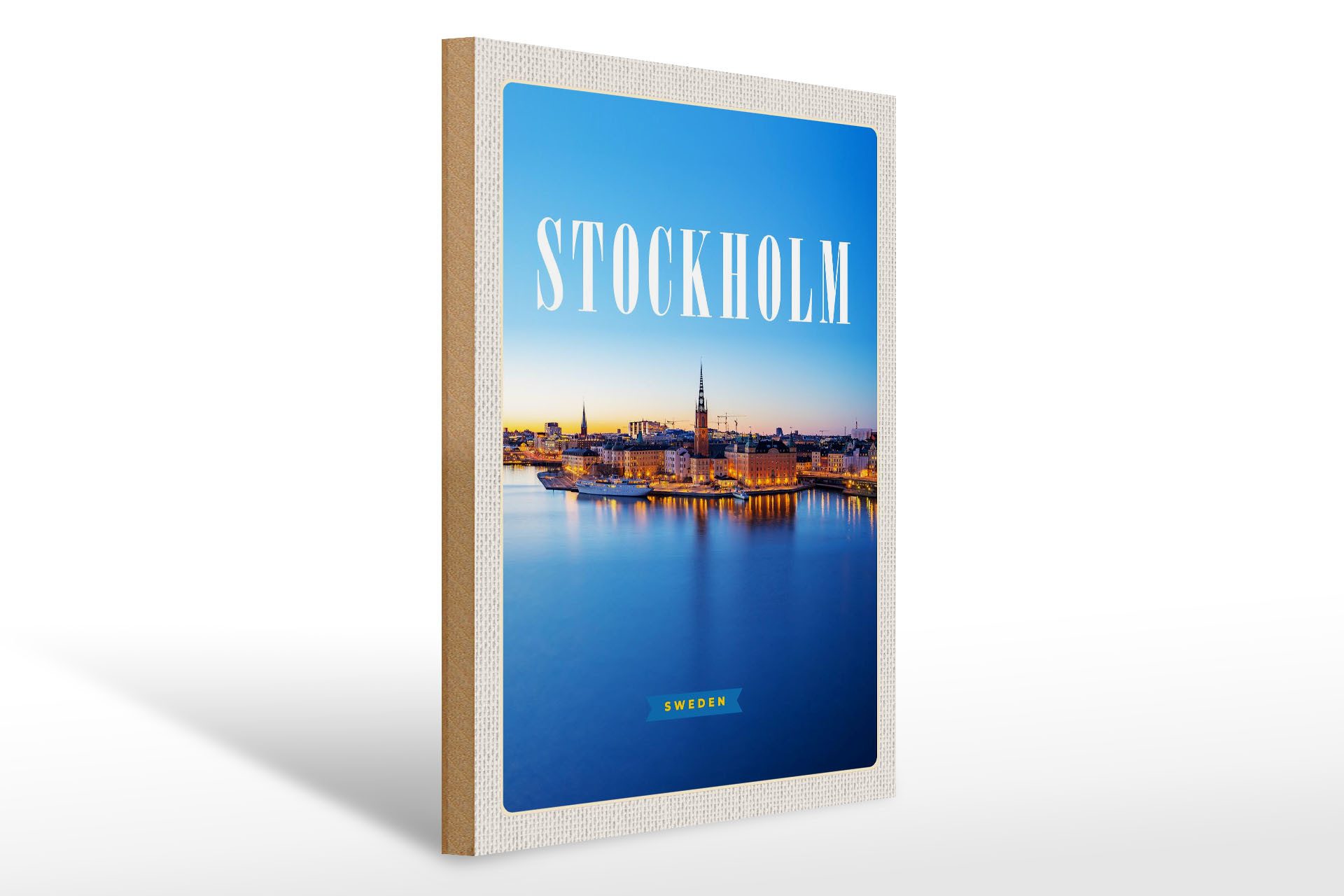 Holzbild Reise 30x40cm Stockholm Schweden Meer Städtetrip